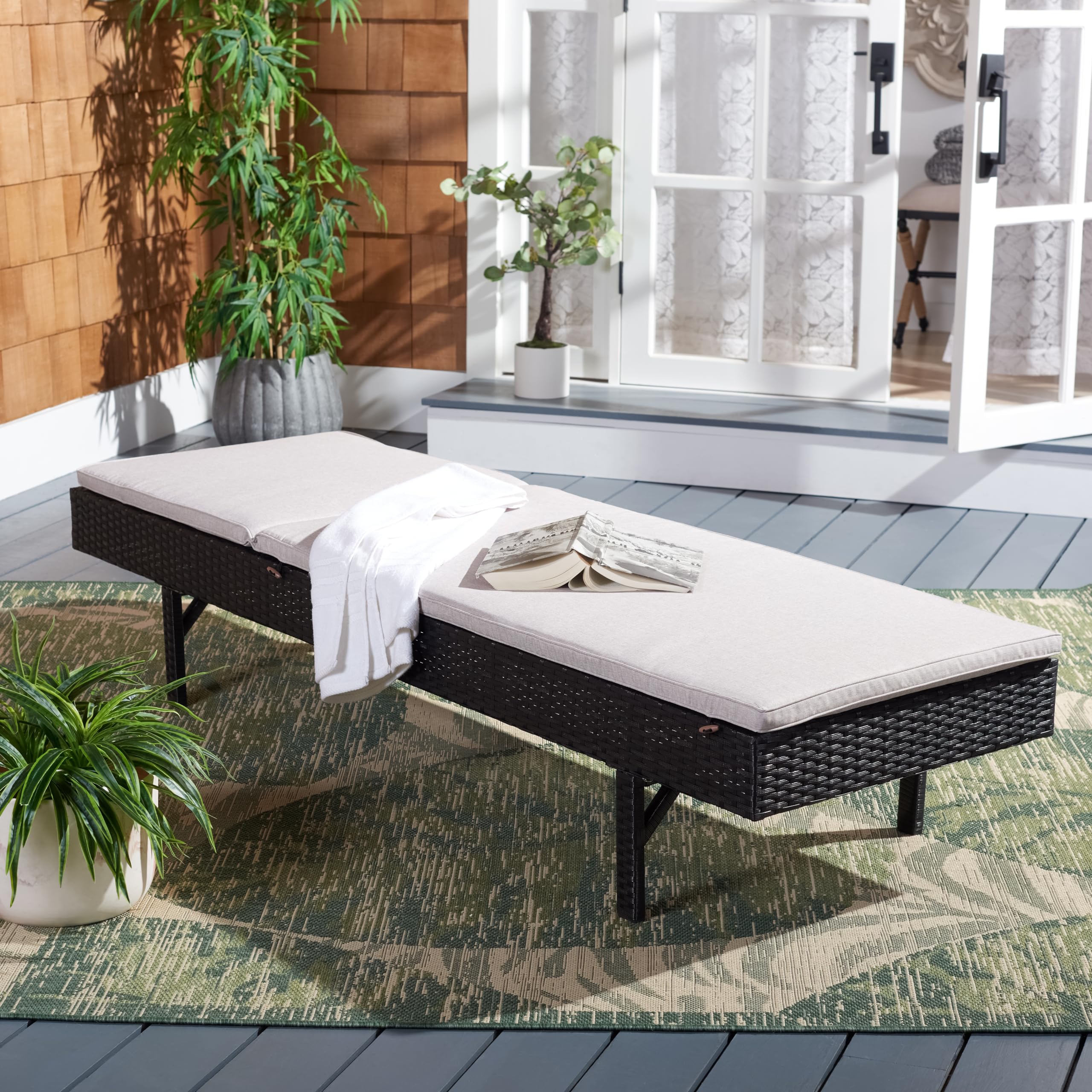 SAFAVIEH PAT7501E Cam Sunlounger Outdoor Set, Black/Light Grey