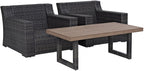 Crosley Furniture Beaufort Beaufort 3-Piece Outdoor Chair and Coffee Table Set, Wicker Patio Conversation Sets, Brown with Mist Cushions