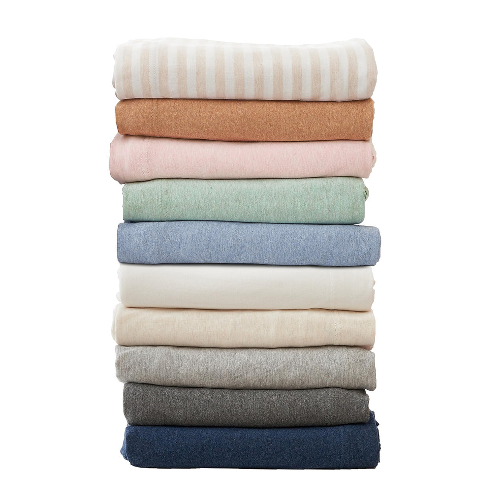 3 Piece Jersey Knit Twin Cotton Blend Blue Sheet Set | Ultra-Soft T-Shirt Jersey Bedding Sheets & Pillowcases | Heathered, Breat