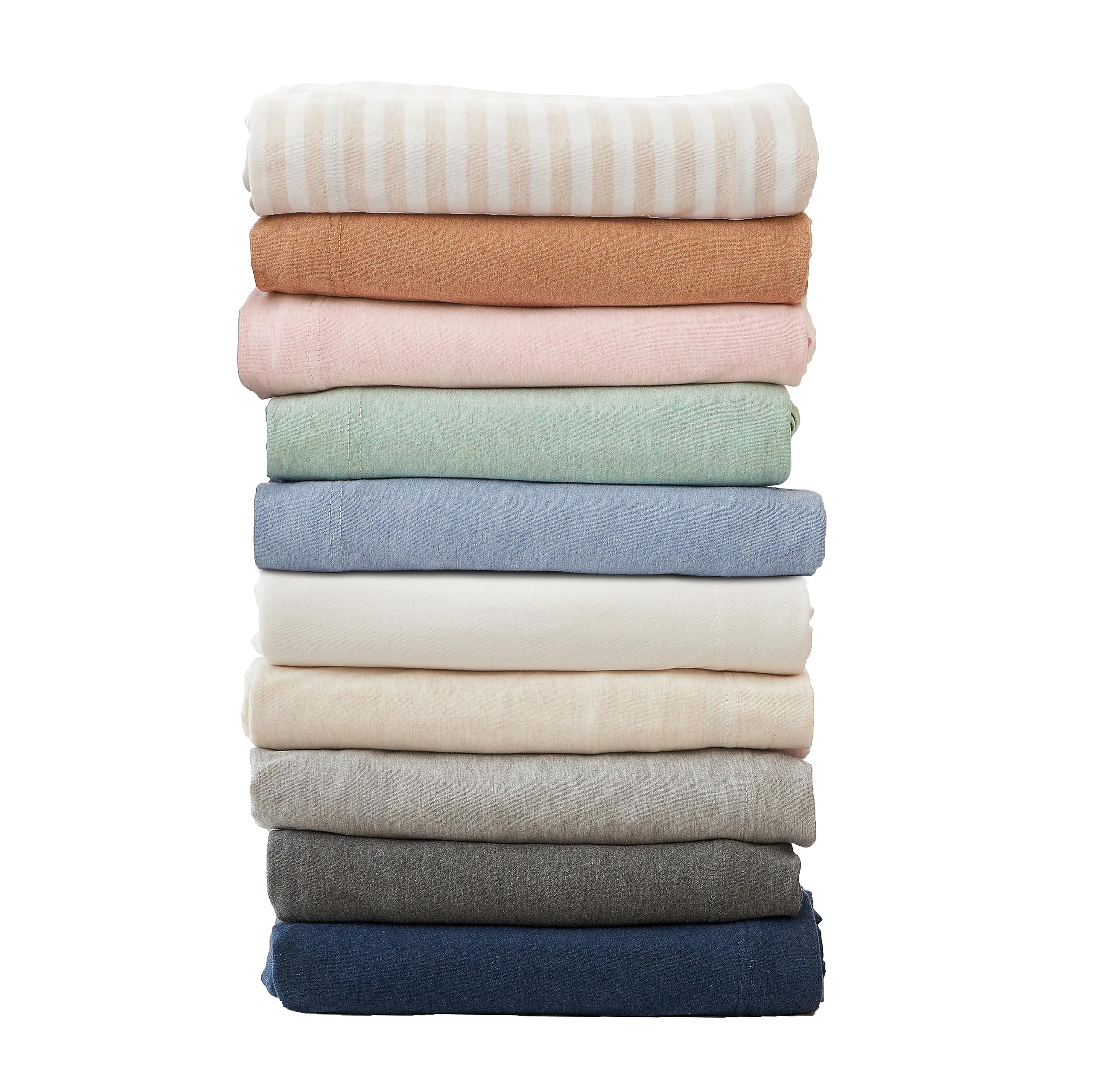 3 Piece Jersey Knit Twin Cotton Blend Blue Sheet Set | Ultra-Soft T-Shirt Jersey Bedding Sheets & Pillowcases | Heathered, Breat