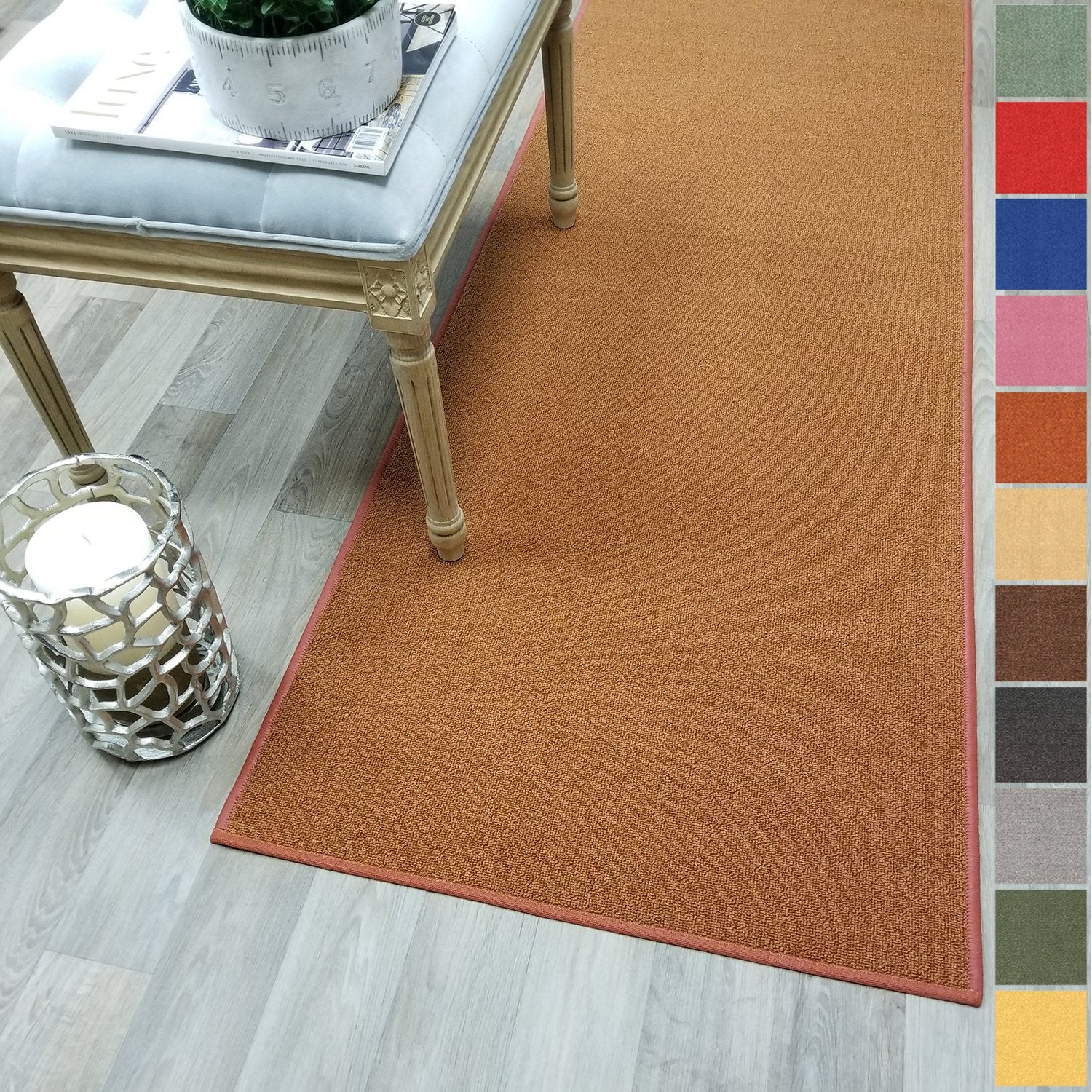 Kapaqua Custom Size Burnt-Orange Solid Plain Rubber Backed Non-Slip Hallway Stair Runner Rug Carpet 31 inch Wide Choose Your Len