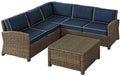 Crosley Furniture Bradenton 4-Piece Outdoor Sectional Sofa Wicker Conversation Patio Furniture Set for Deck, Brown with Navy Cushions