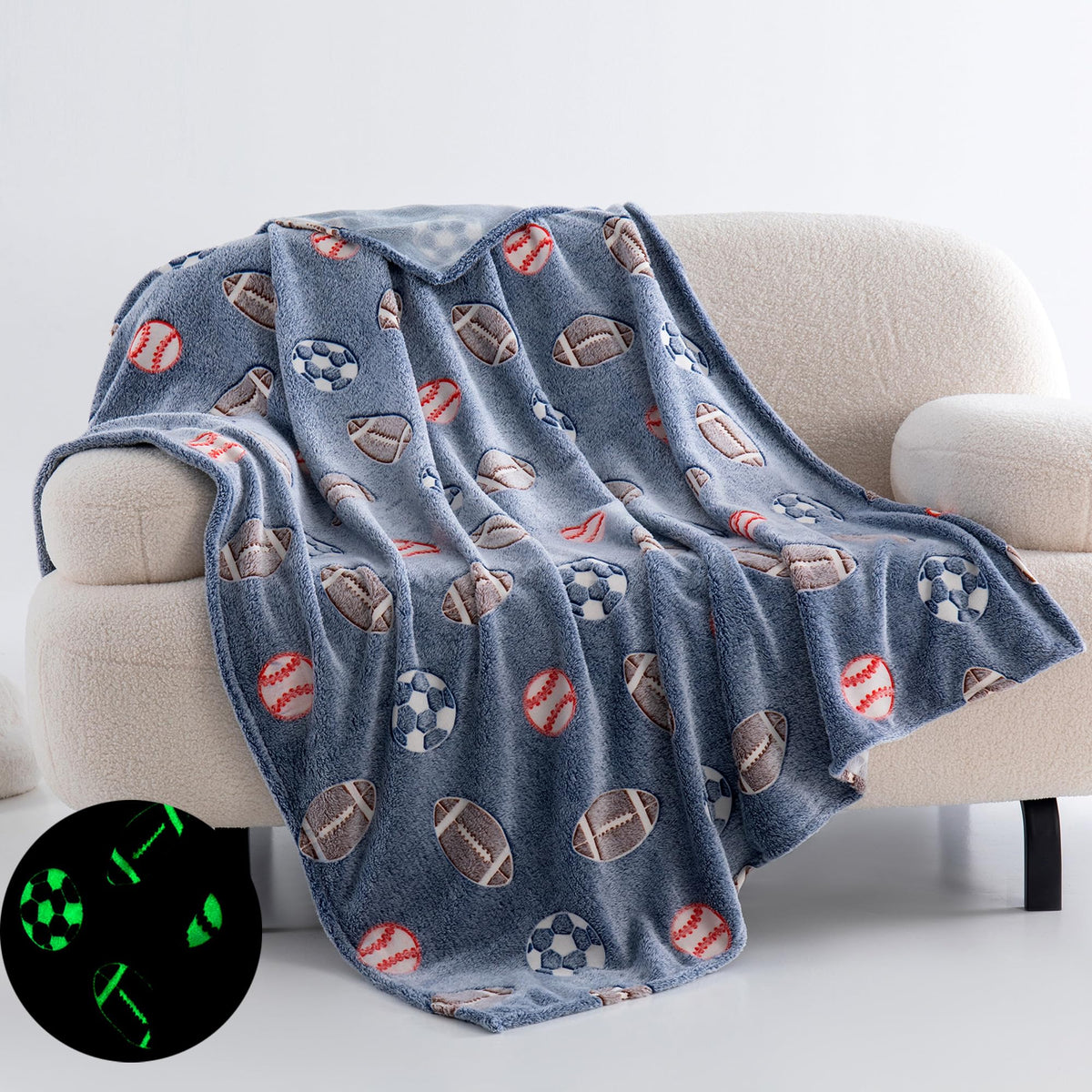 Qsteheml Glow In The Dark Football Blanket For Boys,Football Gifts For Boys Age 3 4 5 6 7 8 9 10 11 12 13 14 Year Old, Soft Socc