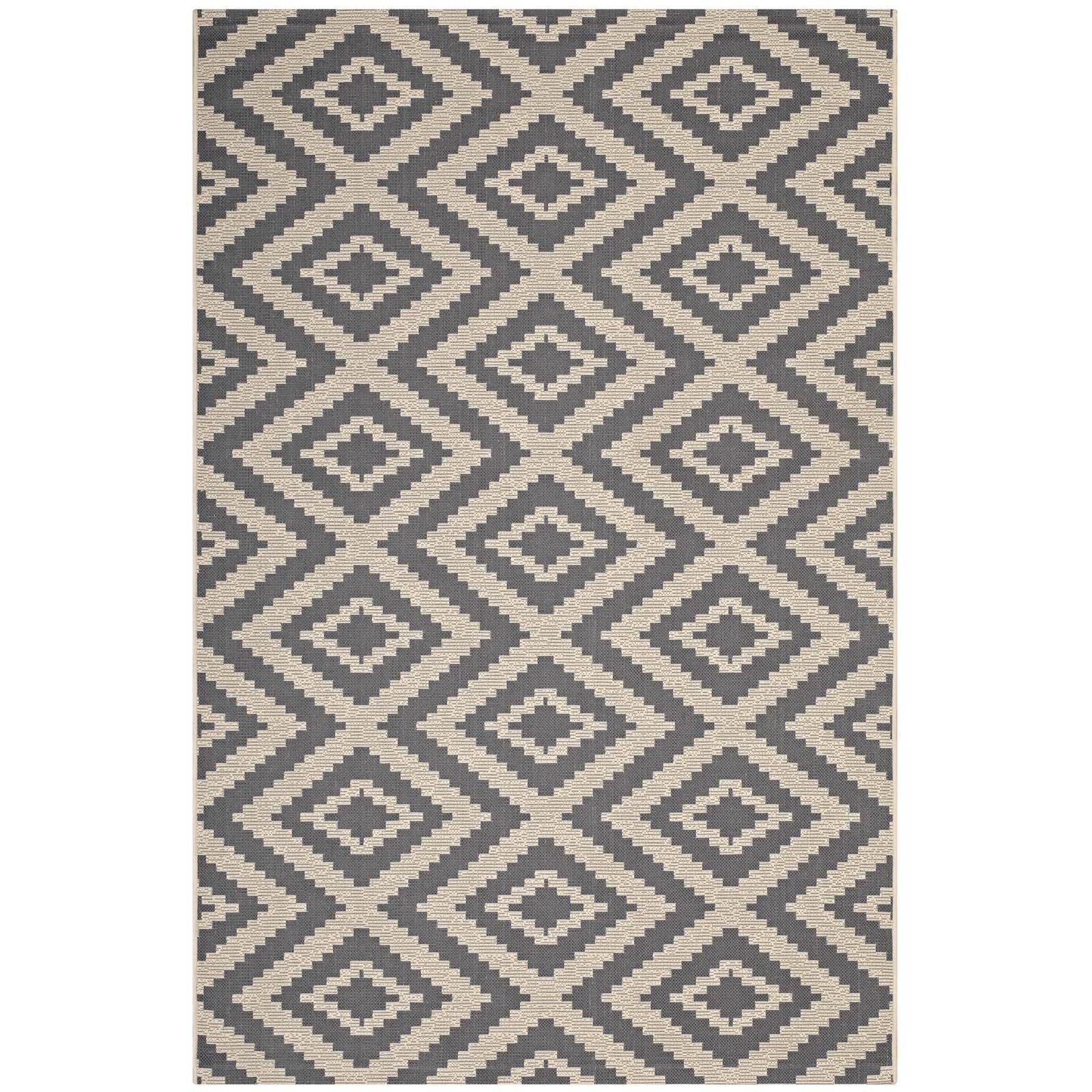 Modway Jagged Geometric Diamond Trellis 5X8 Indoor And Outdoor In Gray And Beige