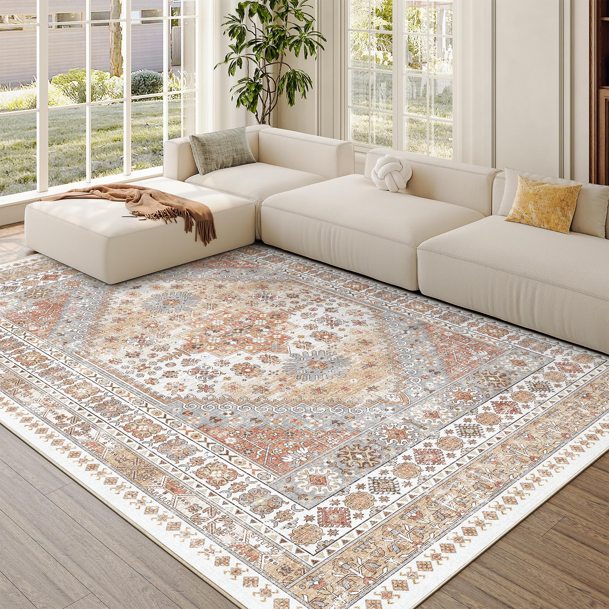 zesthome 5x8 Area Rugs - Ultra-Thin Washble Rug, Stain Resistant Anti Slip Backing Rugs for Living Room,Bedroom, Vintage Home De