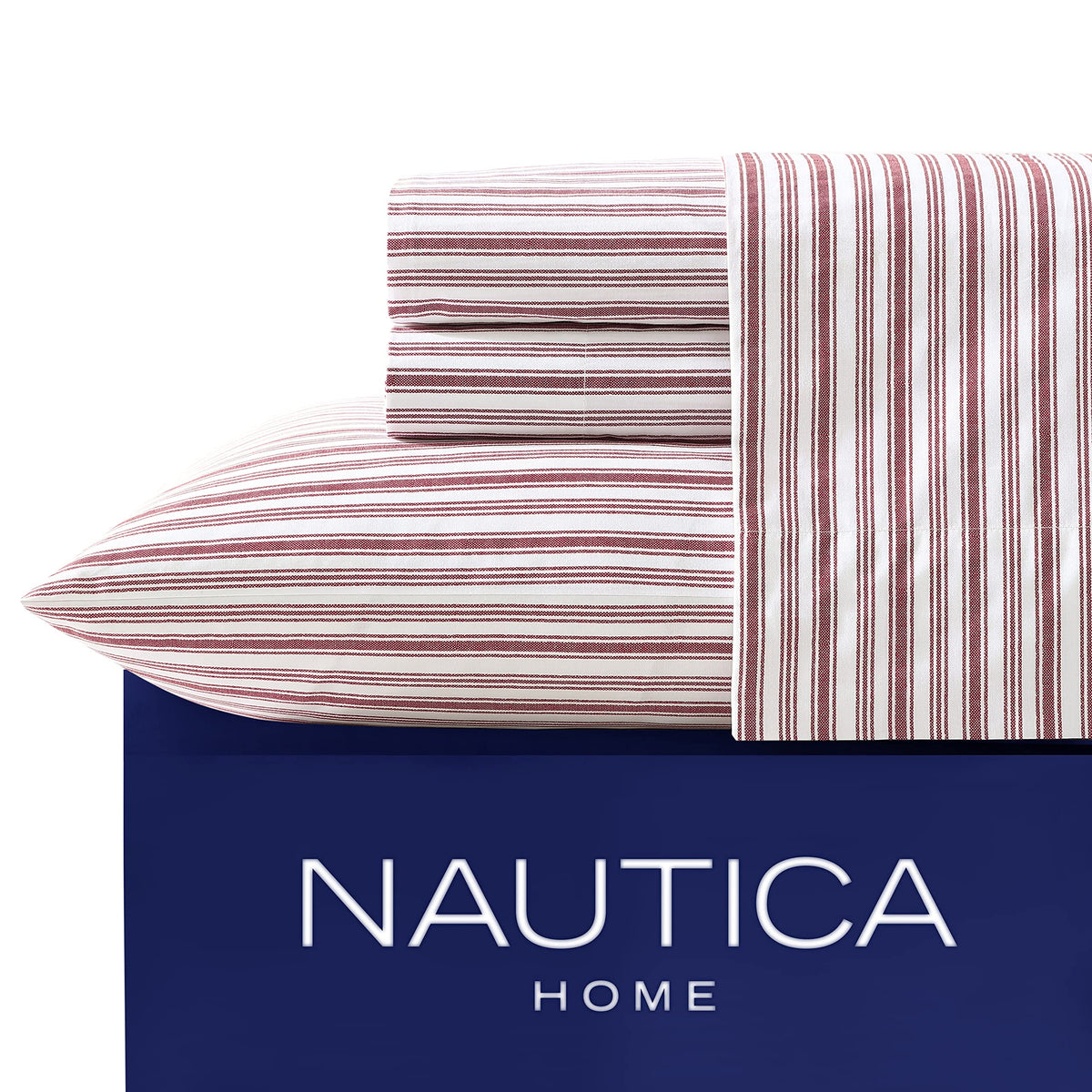 Nautica - Twin Xl Sheets, Cotton Percale Bedding Set, Casual Home Decor, Dorm Room Essentials (Coleridge Stripe Red, Twin Xl)