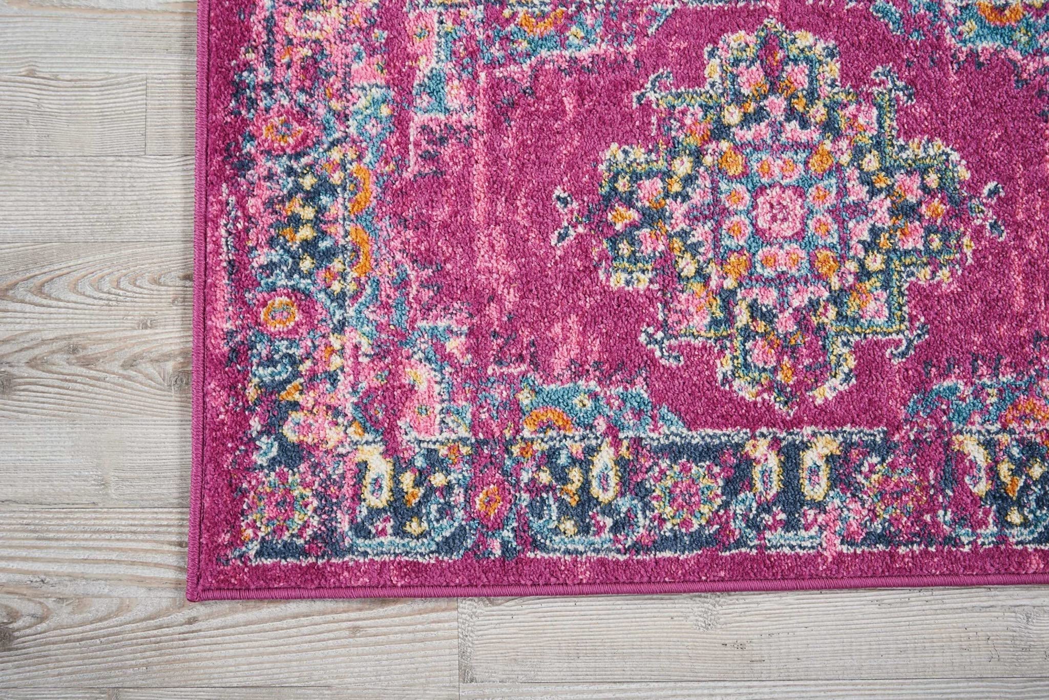 HomeRoots 100% Polypropylene 2’ x 3’ Fuchsia and Blue Distressed Scatter Rug