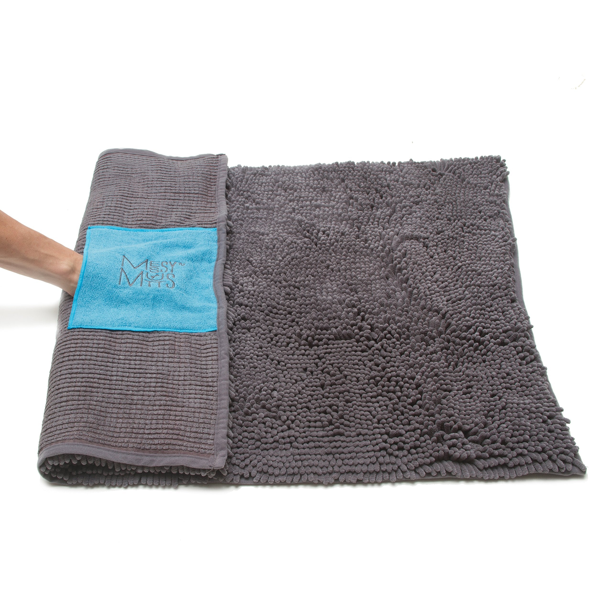 Messy Mutts Microfiber Mat & Drying Towel With Hand Pockets | Super Absorbent Dog Shammy | Soft, Durable Chenille Dog Towel | Sl