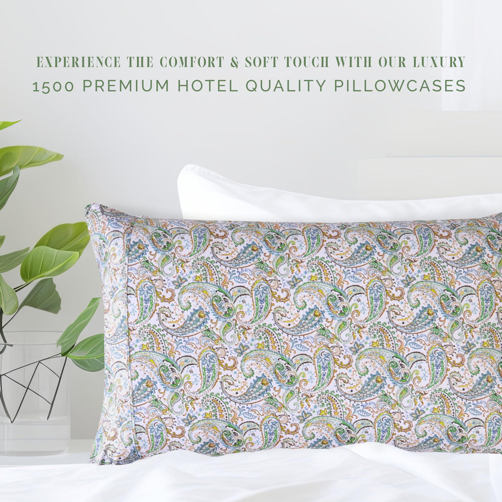 Elegant Comfort Ultra Soft Set Of 2 Floral Print Pillowcases - 1500 Premium Hotel Quality Microfiber, Soft And Smooth Envelope Closure 2-Piece Pillow Covers - Standard/Queen, Paisley Teal