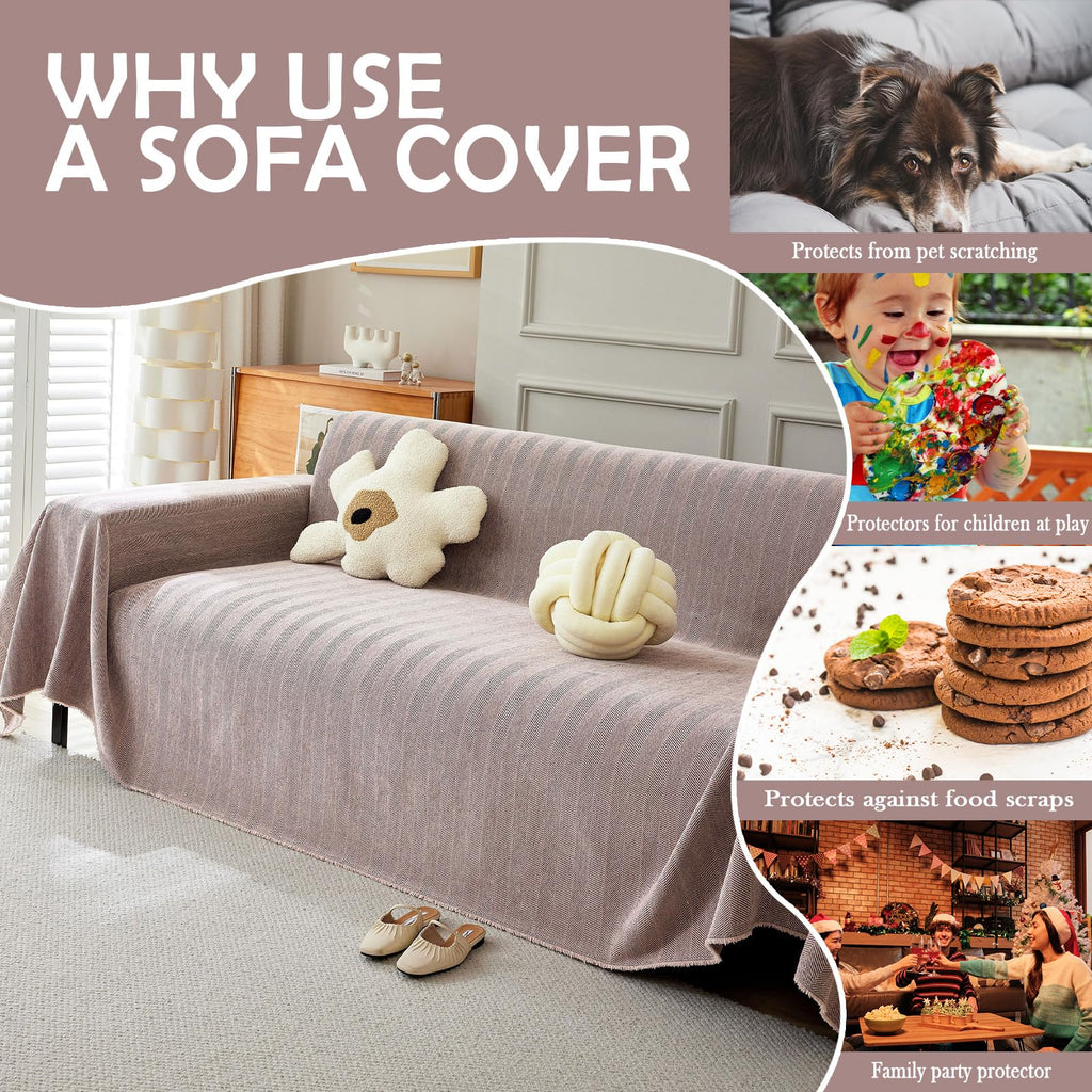Handontime Soild Couch Covers For Dogs Pink-Purple Sofa Covers Boho Cover For Sofa 3 Seats Chenille Sofa Throw Cover Mauve Sofa Covers For 3 Cushion Couch Tassel Sofa Cover, 91' X118'