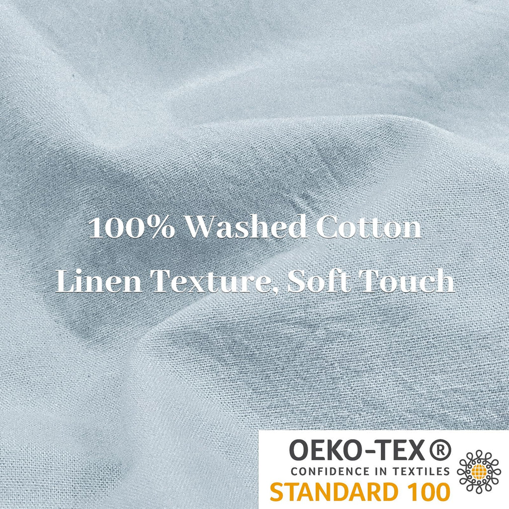 Nexhome Pro Duvet Cover Set King Size Linen Look Textured Organic Natural 100% Washed Cotton Duvet Cover 3 Pieces Bedding Set With Zipper Closure, Breathable, Soft, Light Baby Blue (No Comforter)