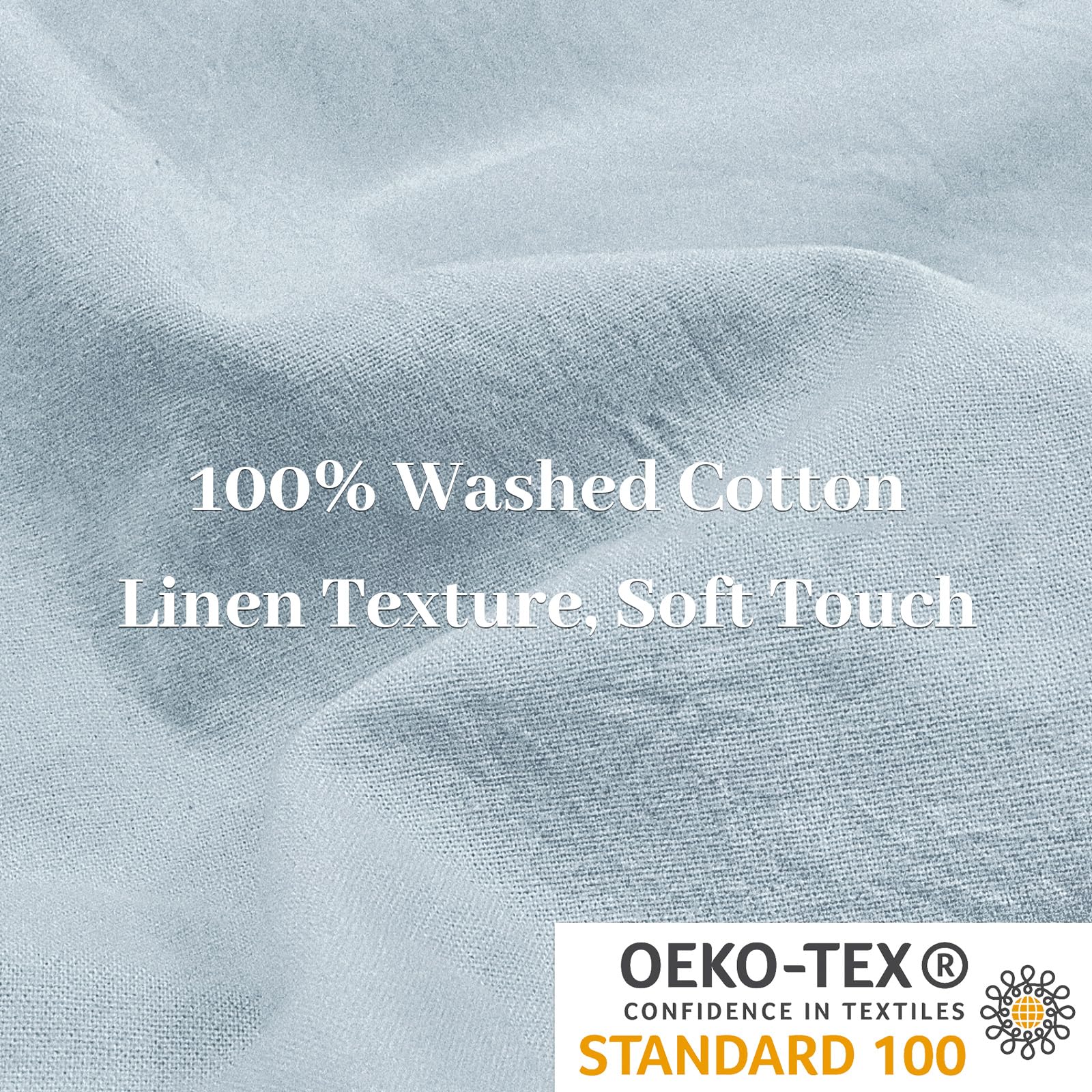 Nexhome Pro Duvet Cover Set Oversized Queen 98'X98' Linen Look Textured Organic Natural 100% Washed Cotton Duvet Cover 3 Pieces Bedding Set Zipper Closure, Breathable, Soft (Light Blue, No Comforter)