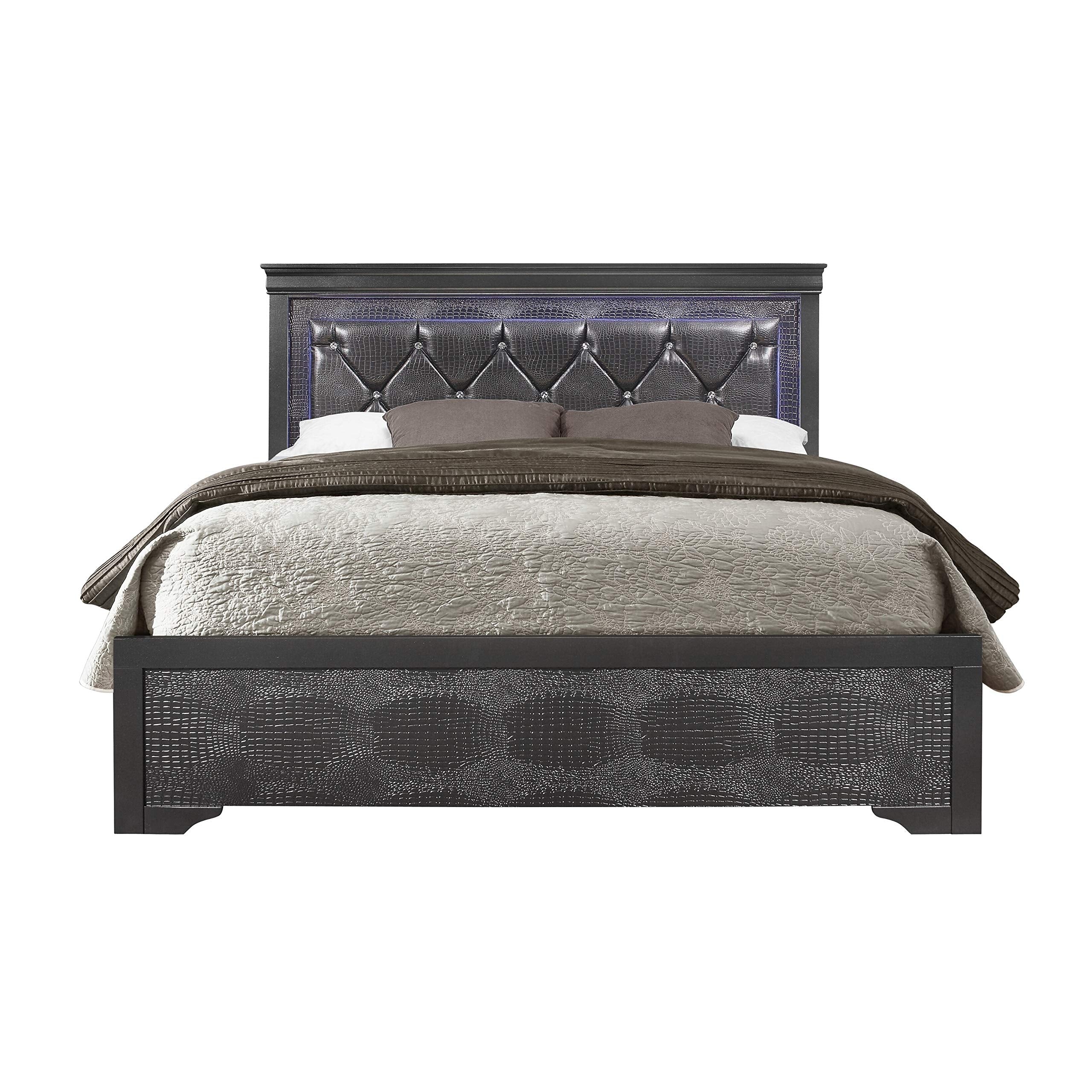 Global Furniture Usa Pompei Metallic Grey King Size Bed W/Led Light Sleigh