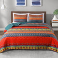 Exclusivo Mezcla Reversible Boho Quilt Set Queen Size, 3 Pieces Bohemian Blue All Season Bedspreads, Ultra Soft Floral Coverlet