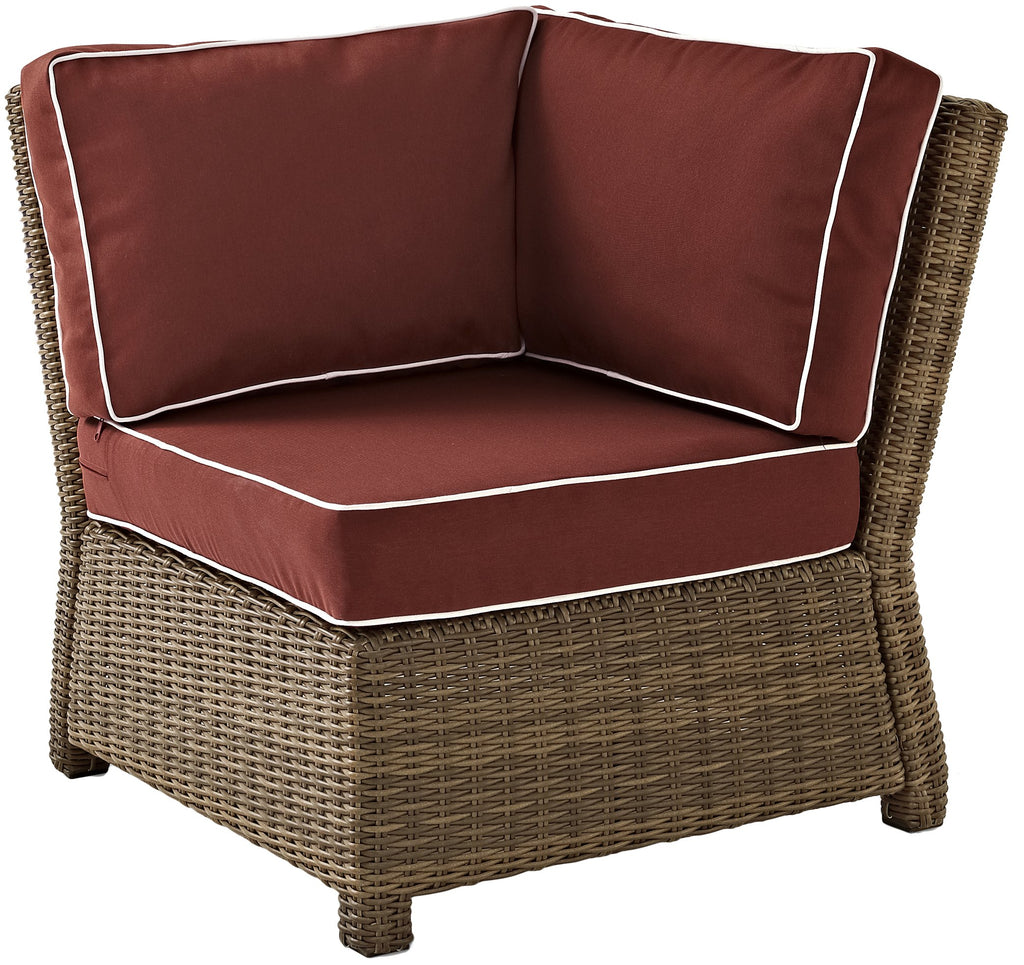 Crosley Furniture Bradenton Corner Outdoor Sectional Chair, Wicker Patio Chairs for Porch, Deck, Backyard, Brown with Sangria Cushions
