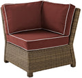 Crosley Furniture Bradenton Corner Outdoor Sectional Chair, Wicker Patio Chairs for Porch, Deck, Backyard, Brown with Sangria Cushions