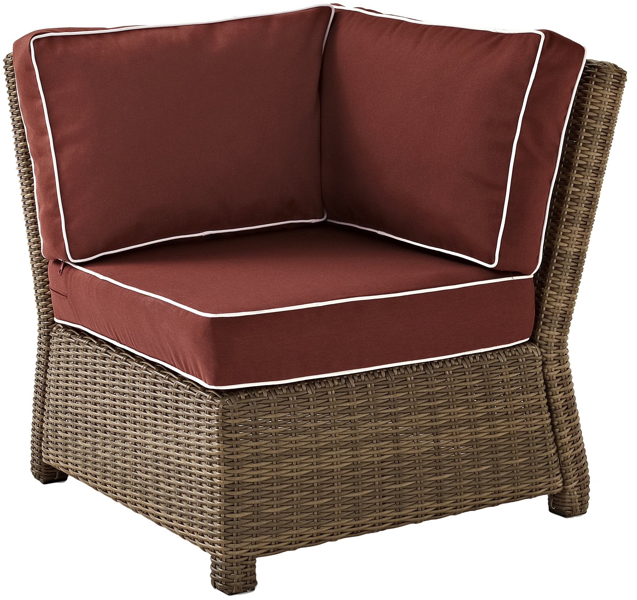 Crosley Furniture Bradenton Corner Outdoor Sectional Chair, Wicker Patio Chairs for Porch, Deck, Backyard, Brown with Sangria Cushions