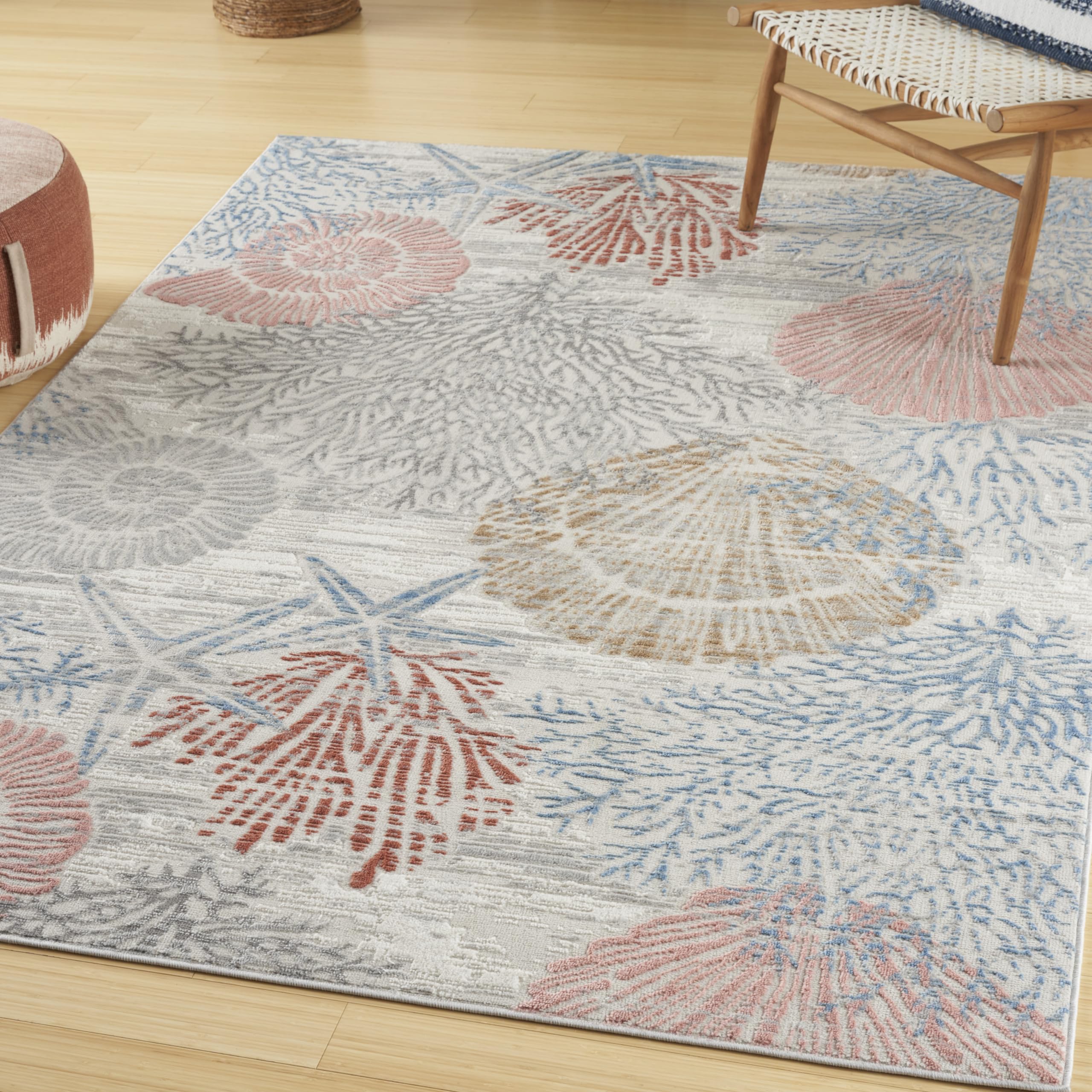 Nourison Pompeii Tropical Multicolor 53 x 73 Area Rug, Easy Clean, Non Shedding, Bed Room, Living Room, Dining Room, Kitchen (