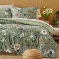 Casaagusto King Size Comforter Set, 7 Pcs Green Floral Comforter Set With Flowers Leaves Pattern, Soft All Season Microfiber Kin
