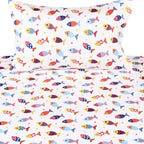 Scientific Sleep 100% Cotton Twin Bed Sheet Set - Colorful Fish Design, 3 Pcs Bedding for Kids, Includes Flat & Fitted Sheets, Pillowcase