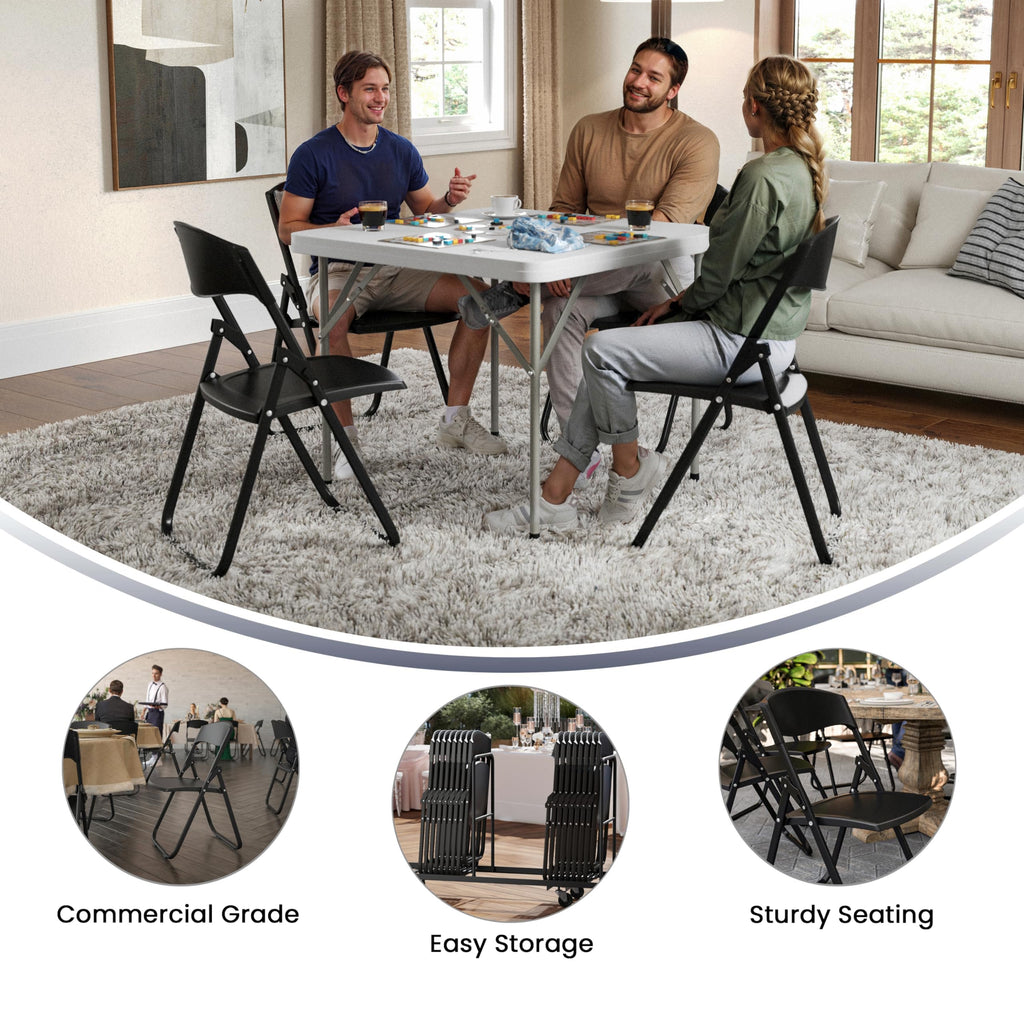 Flash Furniture Hercules Series 500 Lb. Capacity Heavy Duty Black Plastic Folding Chair With Built-In Ganging Brackets