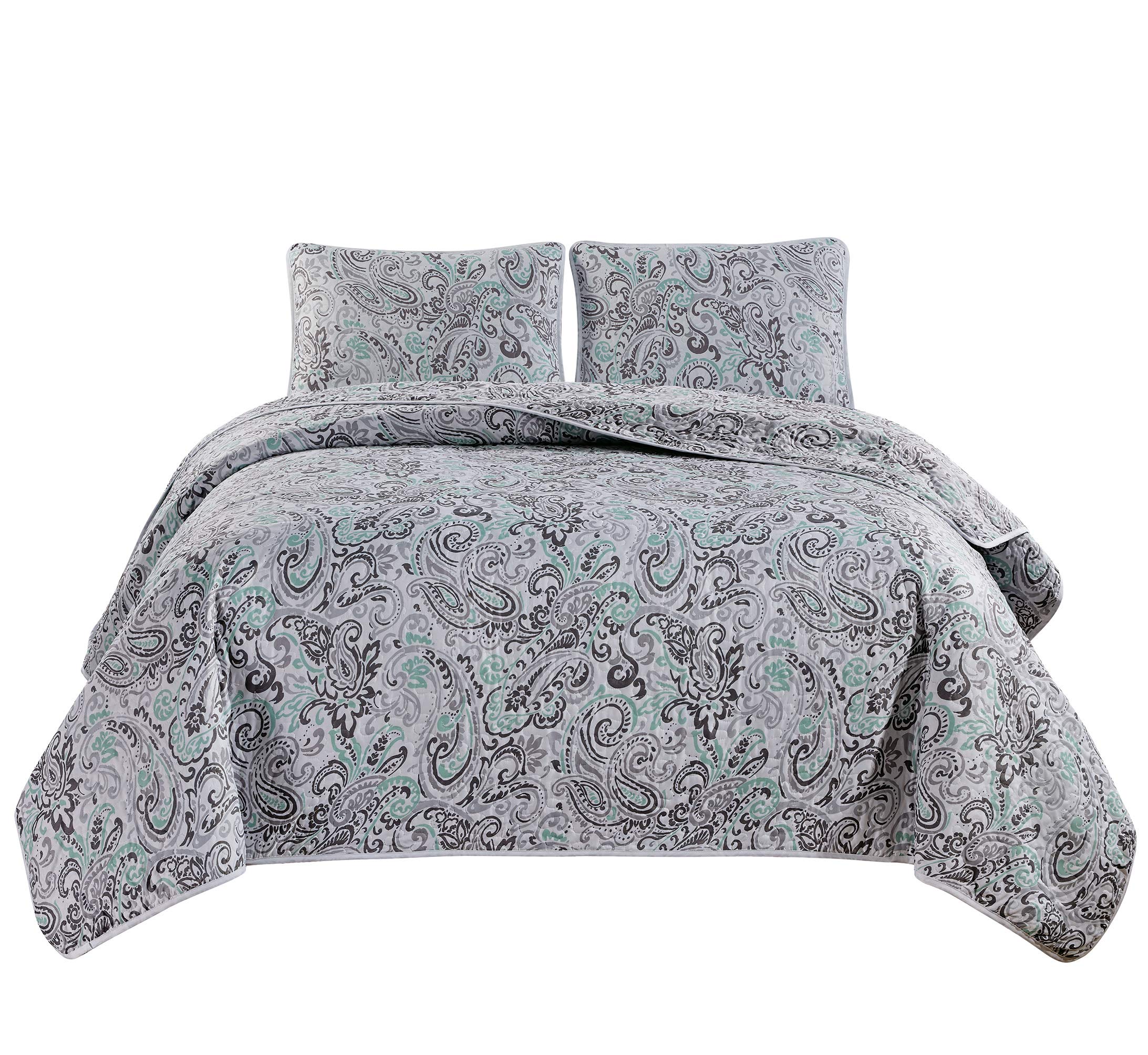 Masterplay 3-Piece King Size Fine Printed (104' X 90') Quilt Set, All Season Bedspread Lightweight Coverlet Sets Bed Cover (Gr