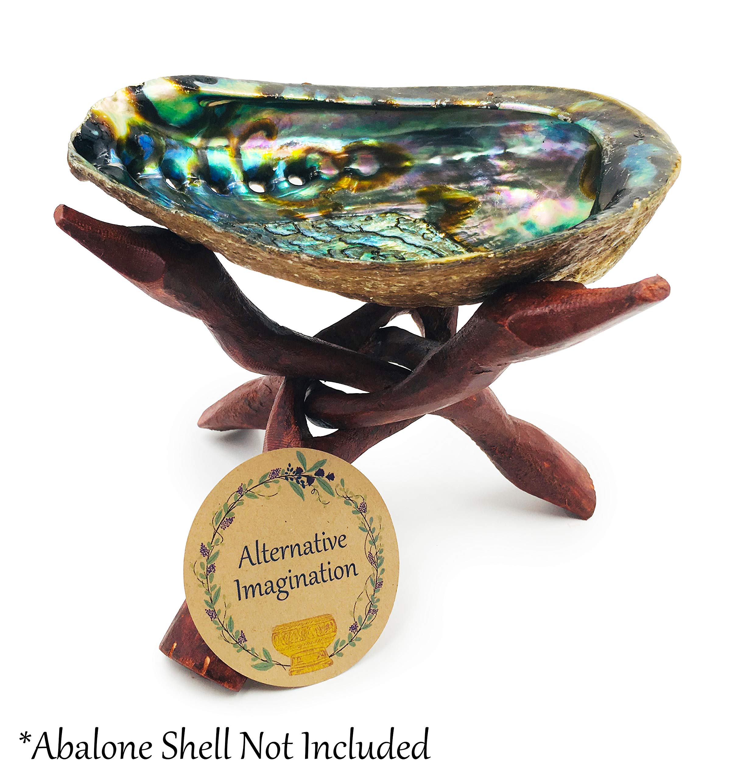 Alternative Imagination 8-Inch Stained Wooden Tripod Stand for Home Decor, Abalone Shell, Crystal Ball, and More