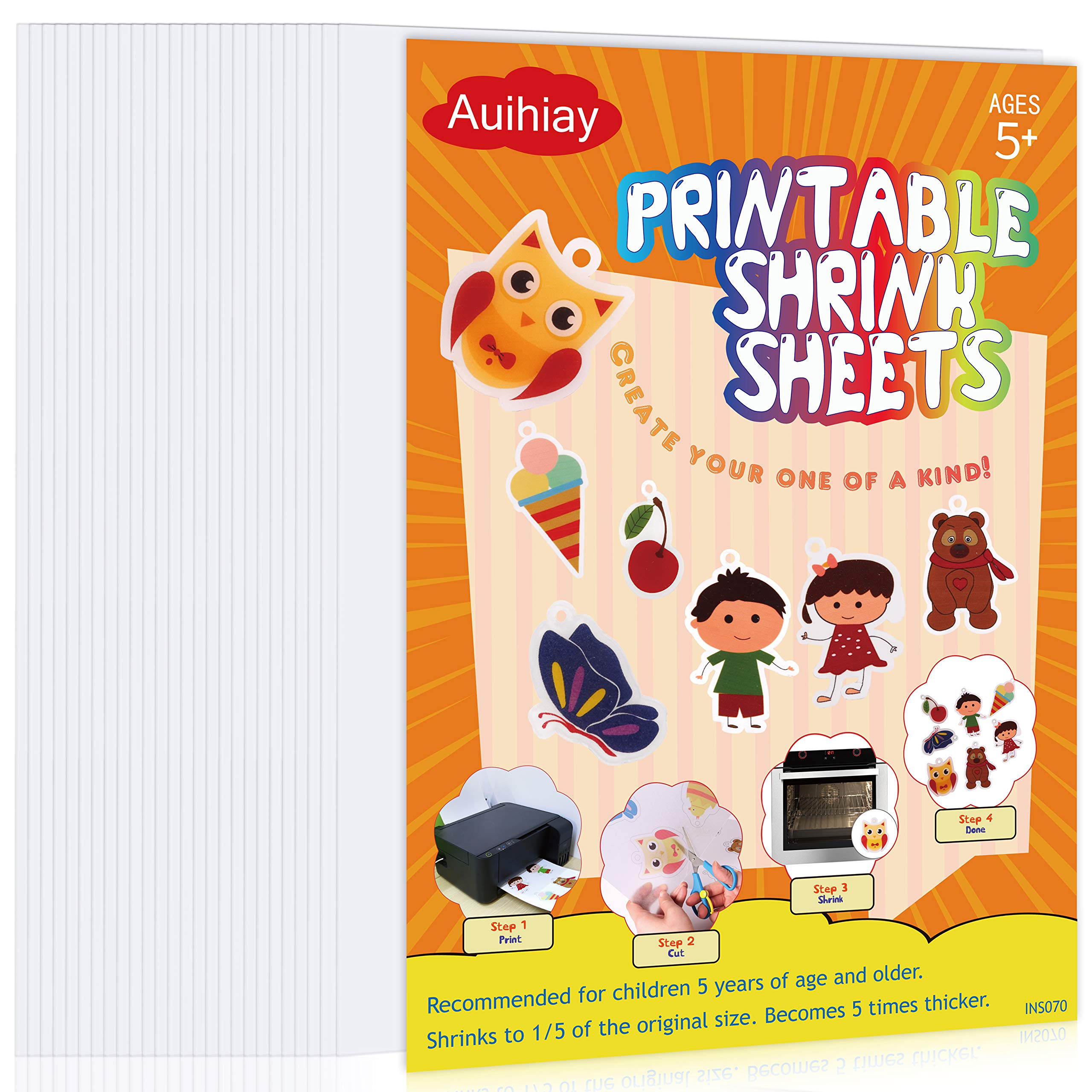 Auihiay 25 Sheets White Printable Shrink Plastic Sheets, Shrink Films Papers For Inkjet Printer Kids Diy Crafts And Mothers Day