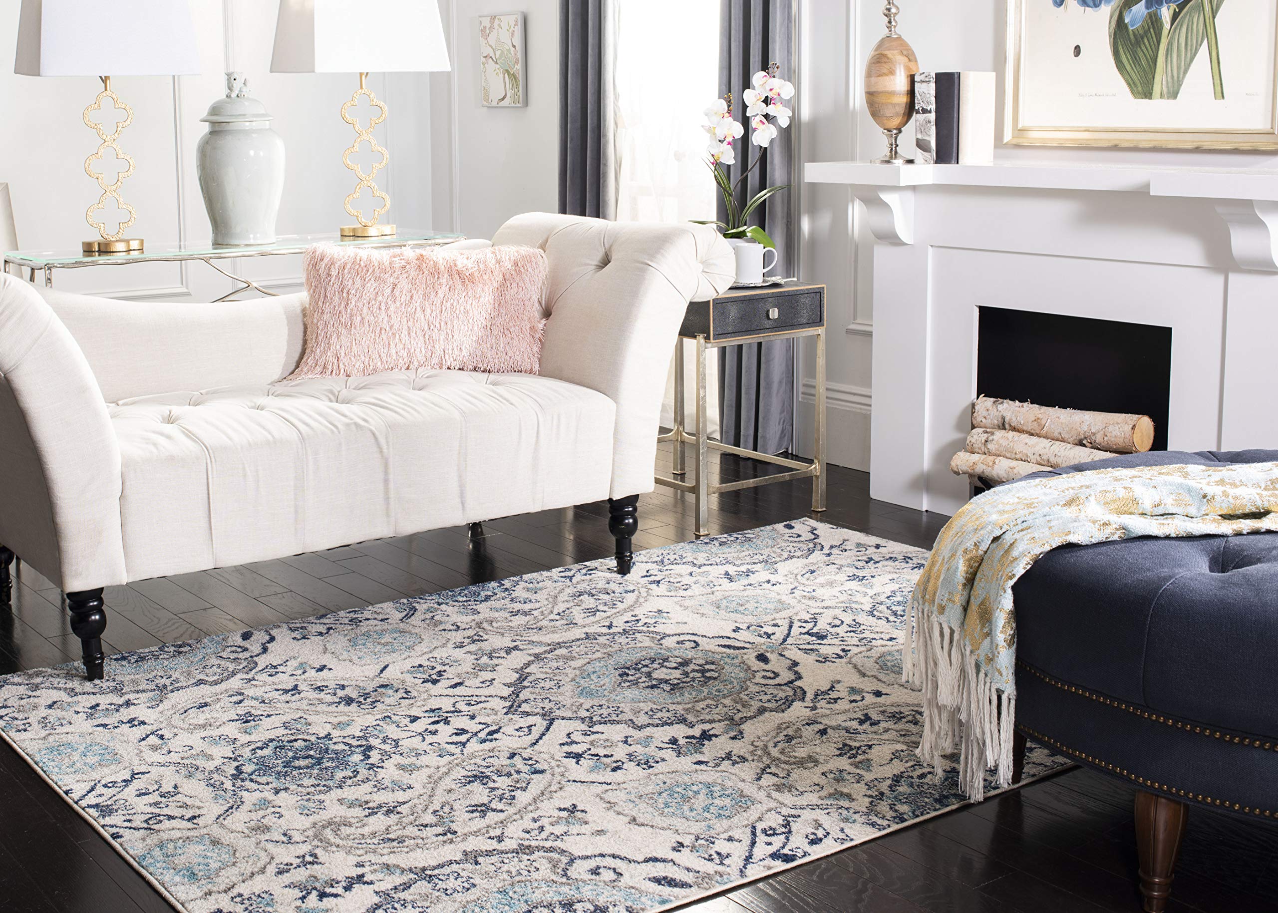 Safavieh Madison Collection Area Rug - 9' Square, Cream & Light Grey, Boho Chic Glam Paisley Design, Non-Shedding & Easy Care, I
