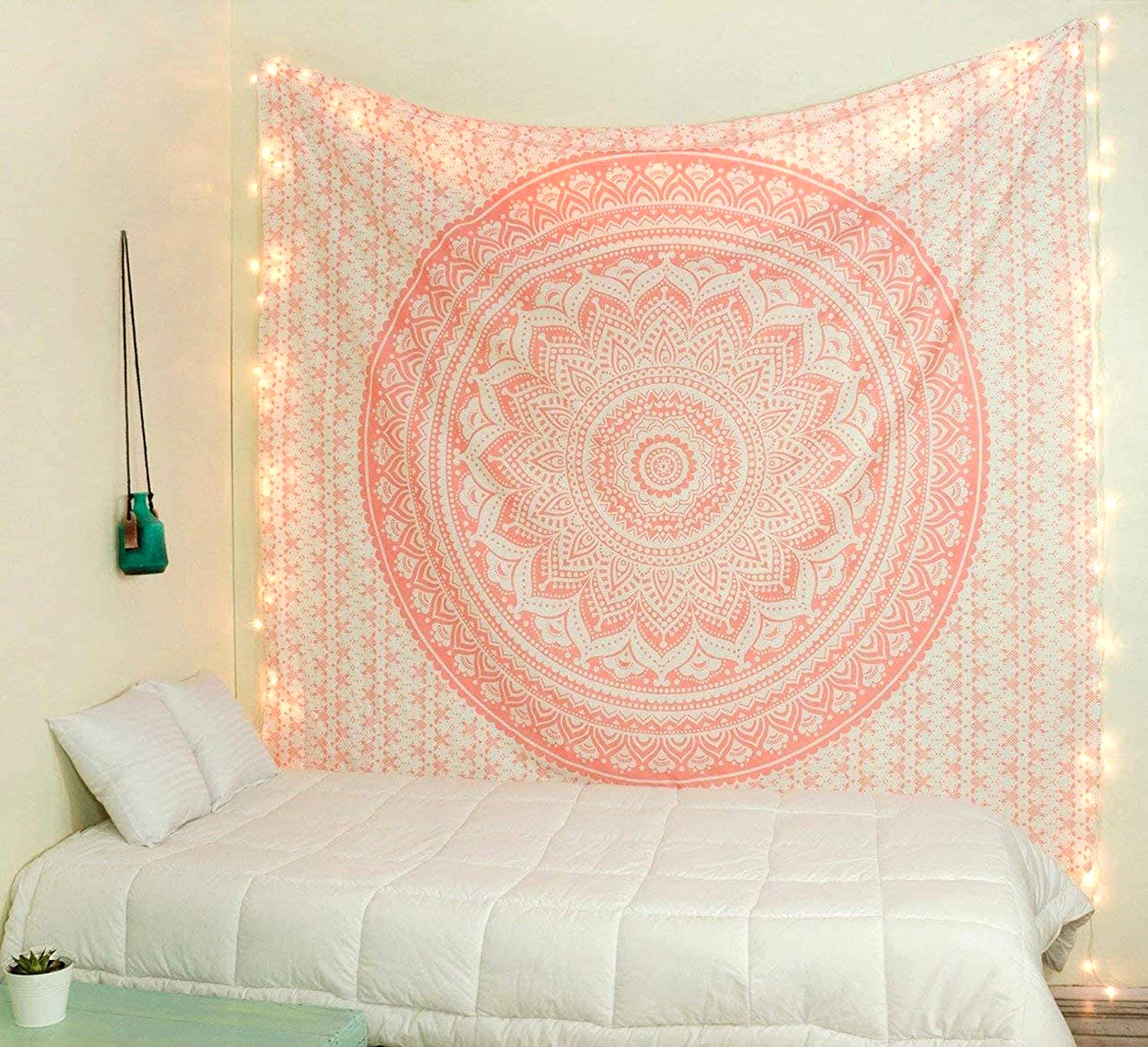 raajsee Rose Gold Ombre Tapestry Wall Hanging Mandala-Bohemian Room Decor-Indian Cotton Throw Hippie Tapestries -Boho Bedding Qu