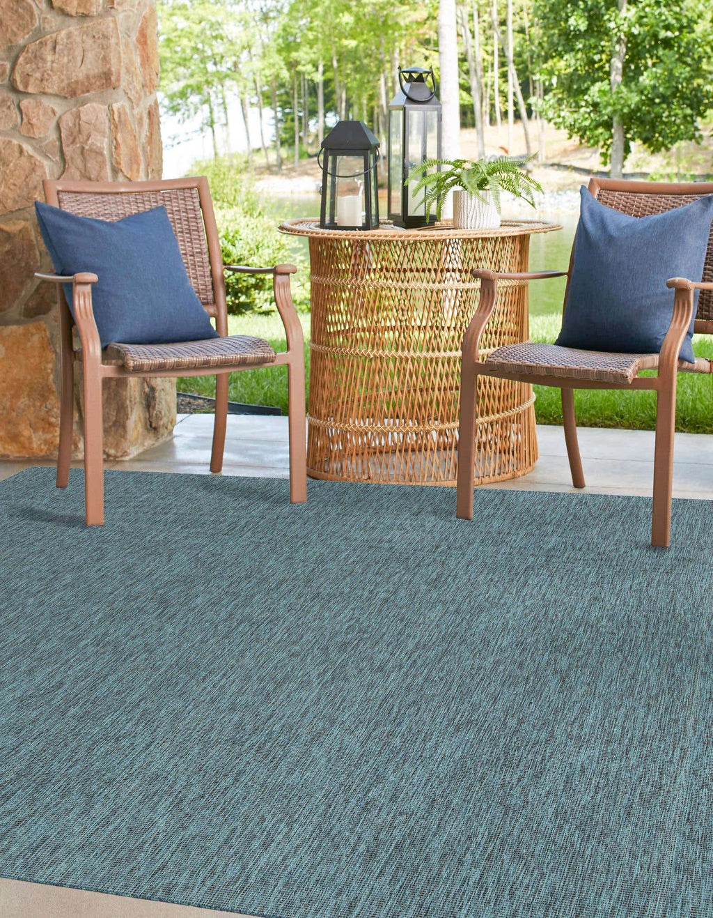 Unique Loom Outdoor Solid Collection Area Rug (5' 3'' Square Teal/Navy Blue)