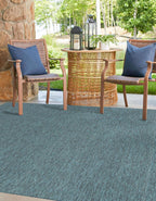 Unique Loom Outdoor Solid Collection Area Rug (5' 3'' Square Teal/Navy Blue)
