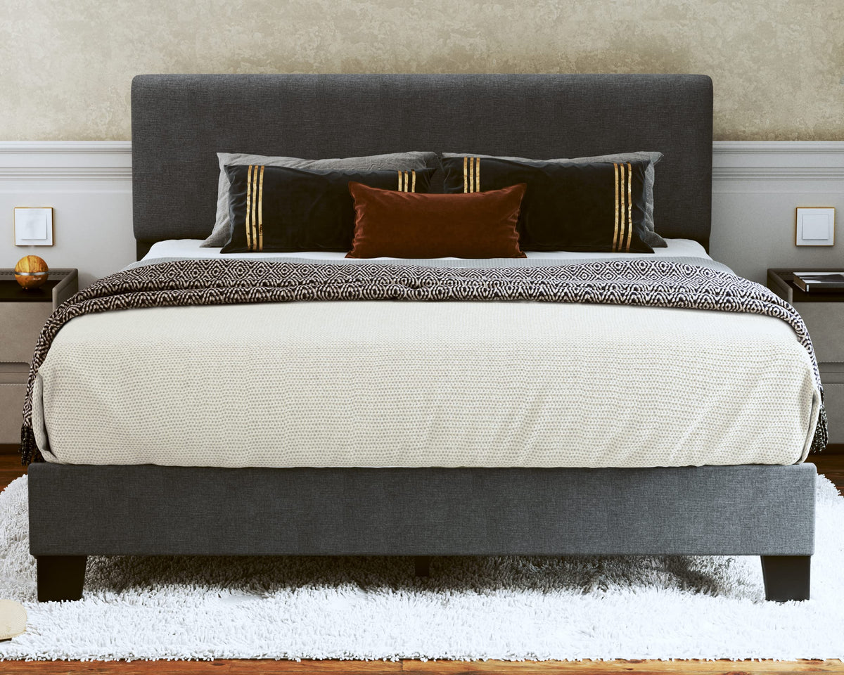 Fluest King Bed Frame With Adjustable Headboard Upholstered Bed Frame Platform Linen Fabric Headboard Wooden Slats Support/No Box Spring Needed/Easy Assembly/Mattress Foundation, Light Grey