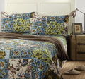 Tache Home Fashion Hawaiian Cotton Floral Patchwork Bedspread Quilt - Lost Forest - Lightweight Summer Reversible Blue, Green, B