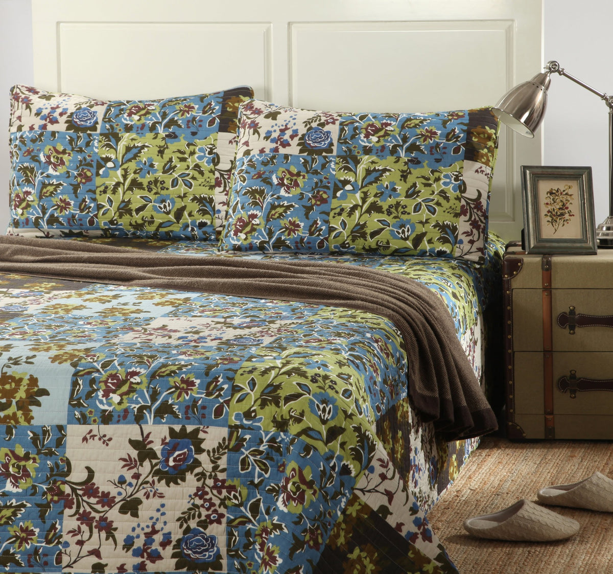 Tache Home Fashion Hawaiian Cotton Floral Patchwork Bedspread Quilt - Lost Forest - Lightweight Summer Reversible Blue, Green, B