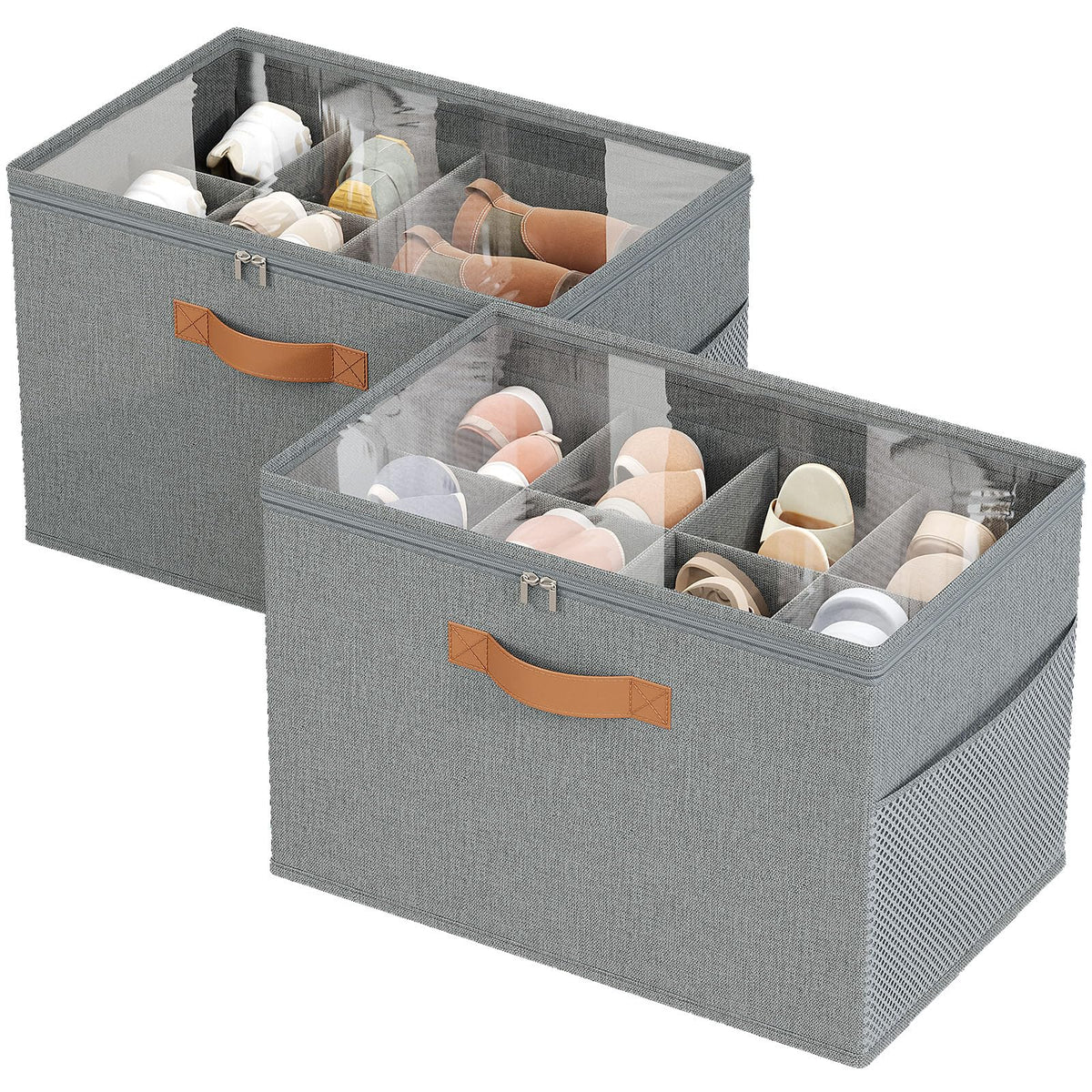 IMAXTOP 2 Pack Shoe Organizer for Closet,Foldable Shoe Storage Organizer with Adjustable Dividers, Shoe Storage Box with Clear C