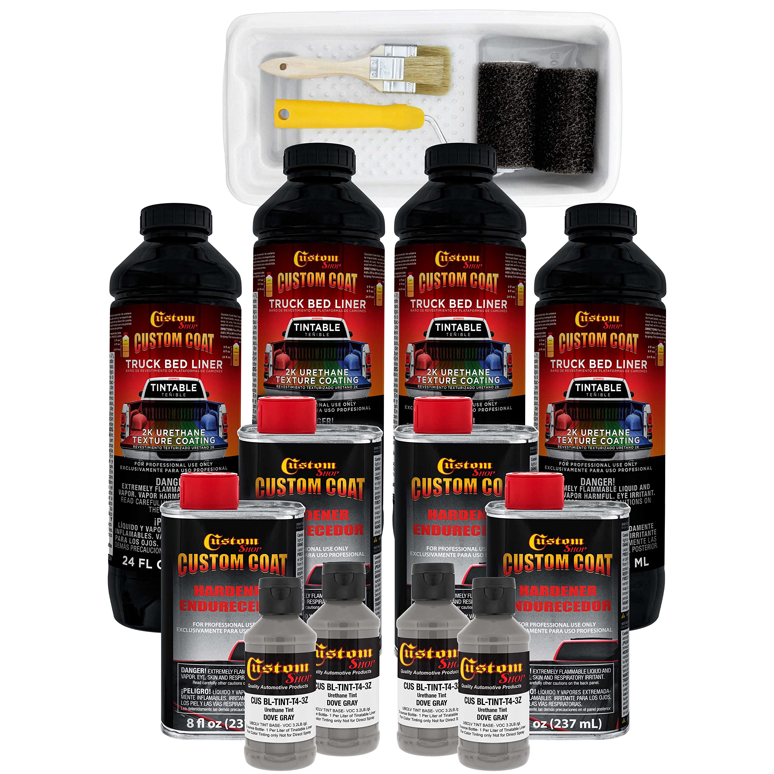 Custom Coat Dove Gray 1 Gallon Urethane Roll-On, Brush-On Or Spray-On Truck Bed Liner Kit With Roller And Brush Applicator Kit -