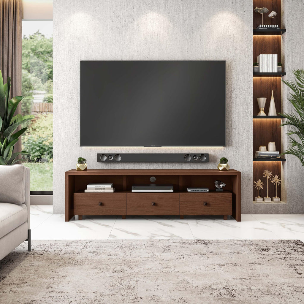 Techni Mobili Elegant 80” TV Stand with Three Cabinets and Storage, Modern Entertainment Center with Cable Management Fits Screens up to 80" When Measured Diagonally