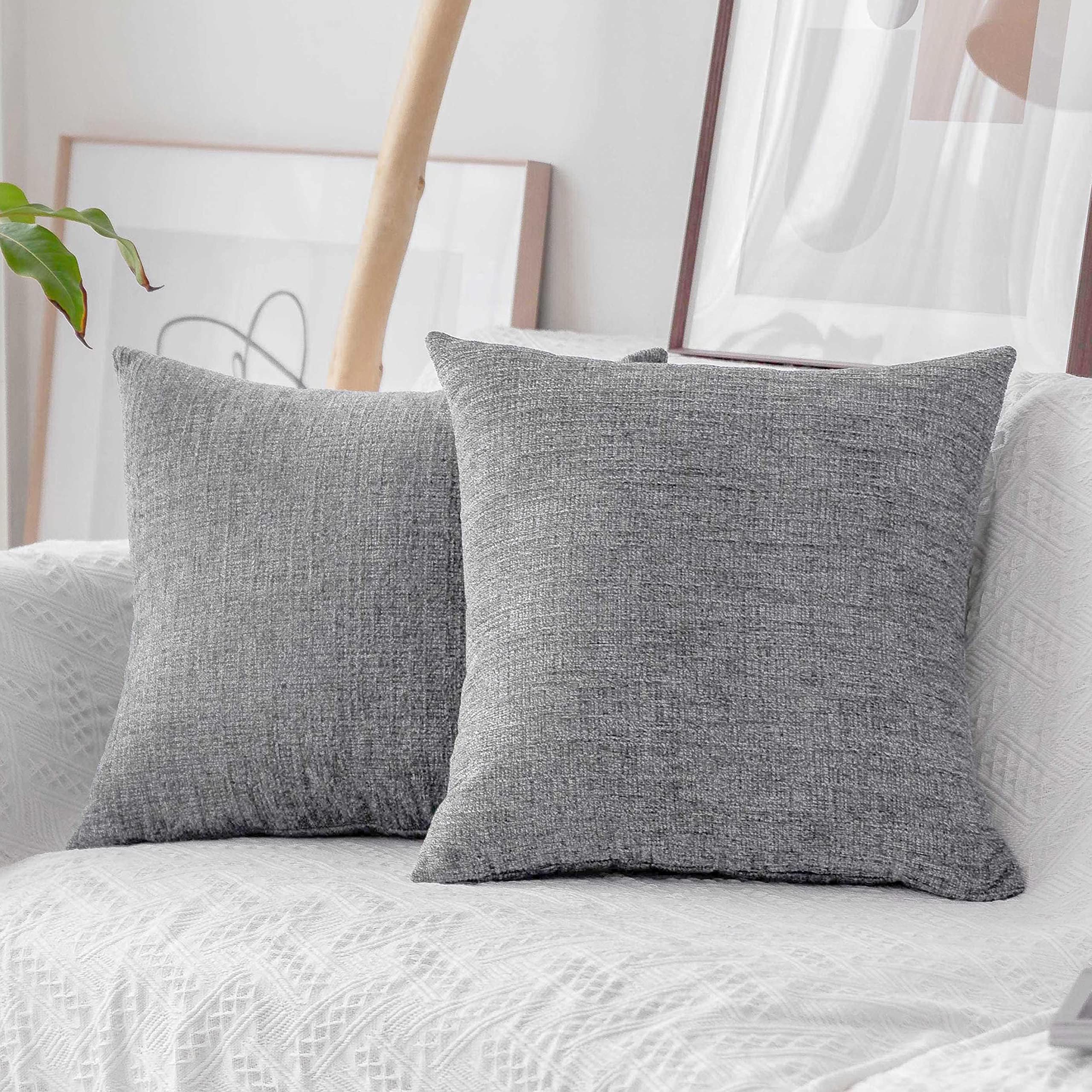 Home Brilliant Deocrative Pillow Covers For Couch Textured Chenille Stripe Velvet Pillowcases For Sofa Bench, 2 Packs, 18X18 Inc