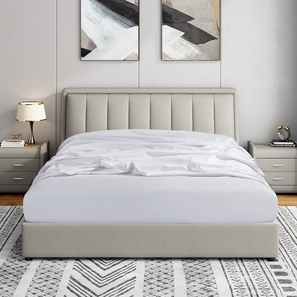 Cathay Home Twin Fitted Sheet - Double Brushed Ultra Soft – Wrinkle & Fade Resistant - 16' Deep Pocket Fitted Sheet Only - Good Fit For 14'-18' Deep Mattress (Twin, White)