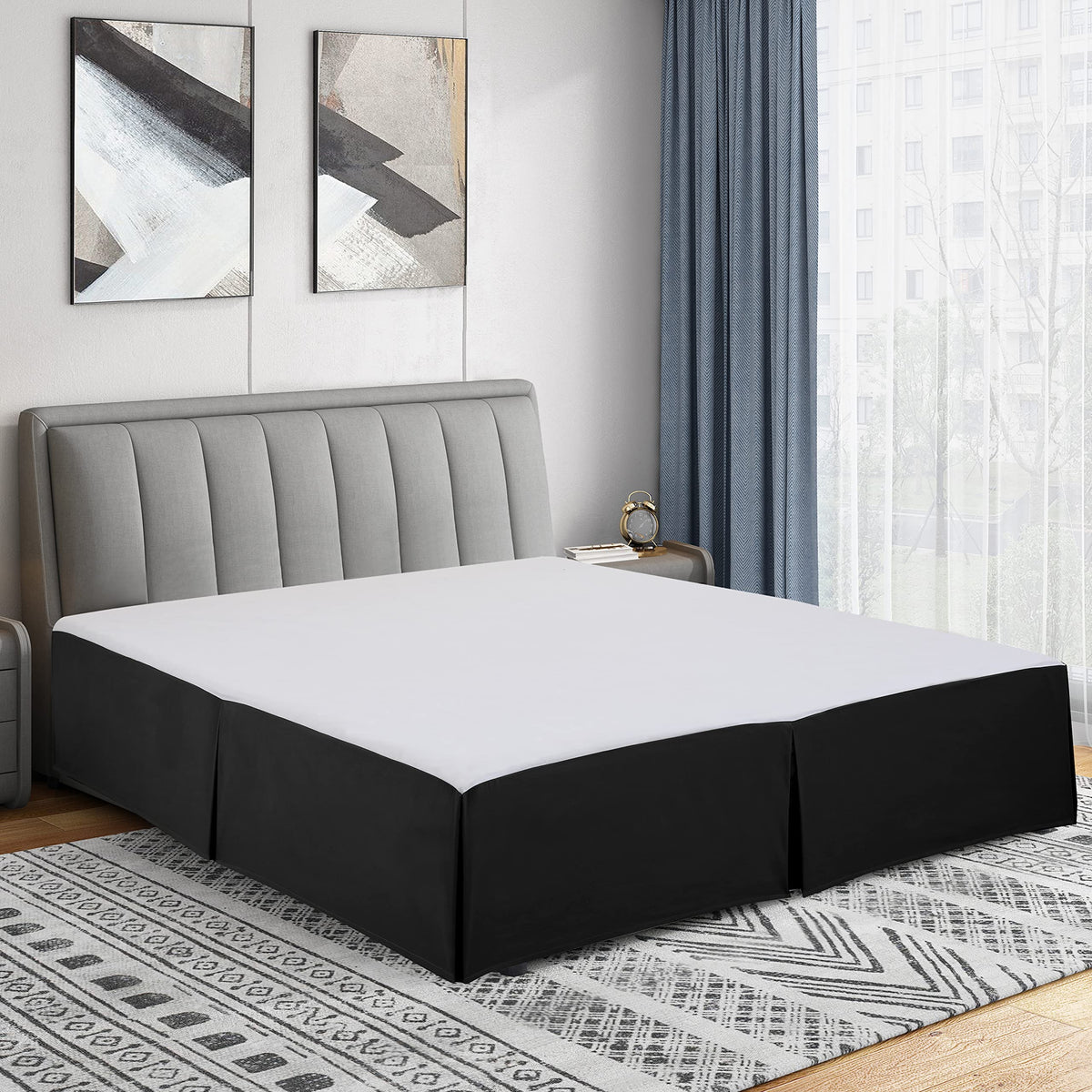 Cathay Home Double Brushed Microfiber Pleated Easy Fit Bed Skirt, Ultra Soft, Fade And Wrinkle Resistant - Black, King