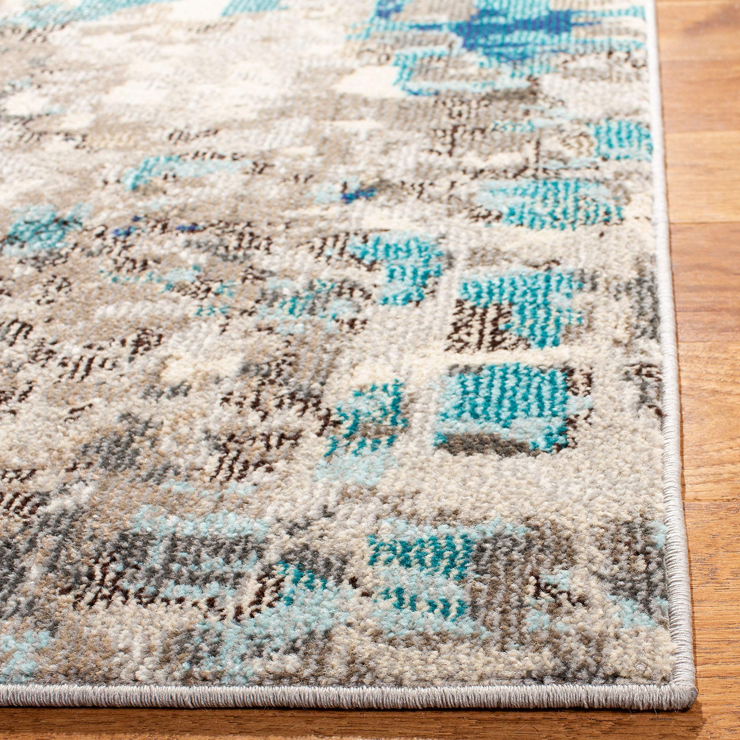 Safavieh Madison Collection 5' Square Grey/Blue Mad425E Boho Abstract Distressed Non-Shedding Living Room Bedroom Area Rug