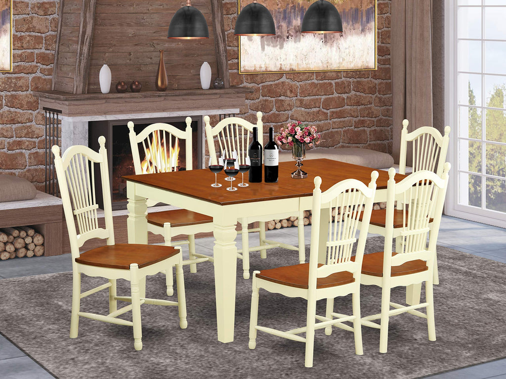 East West Furniture WEDO7-BMK-W Weston 7 Pc Kitchen set with a Dinning Table and 4 Wood Dining Chairs in Buttermilk and Cherry, 7 Pieces