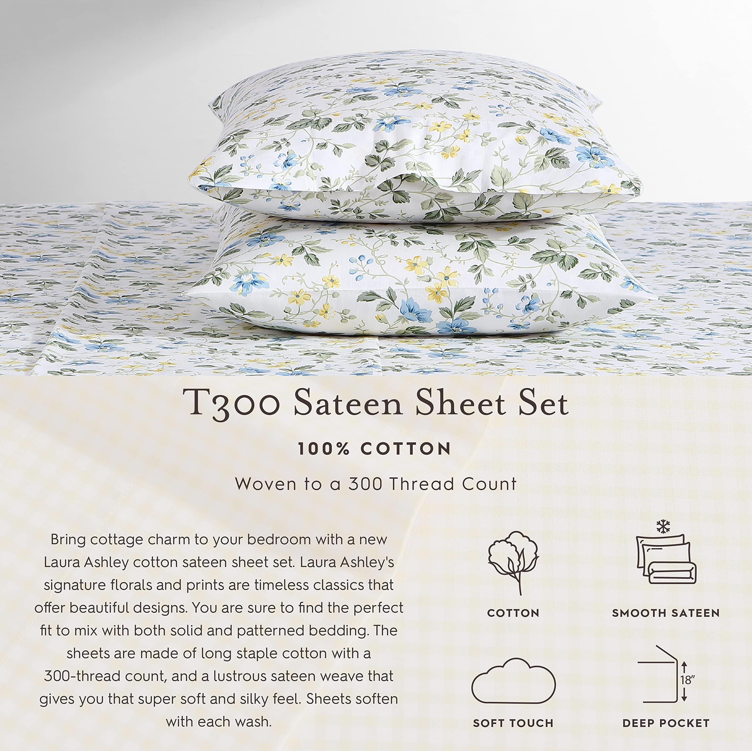 Laura Ashley - King Sheets, Soft Sateen Cotton Bedding Set - Sleek, Smooth, & Breathable Home Decor (Bristol Paisley, King)