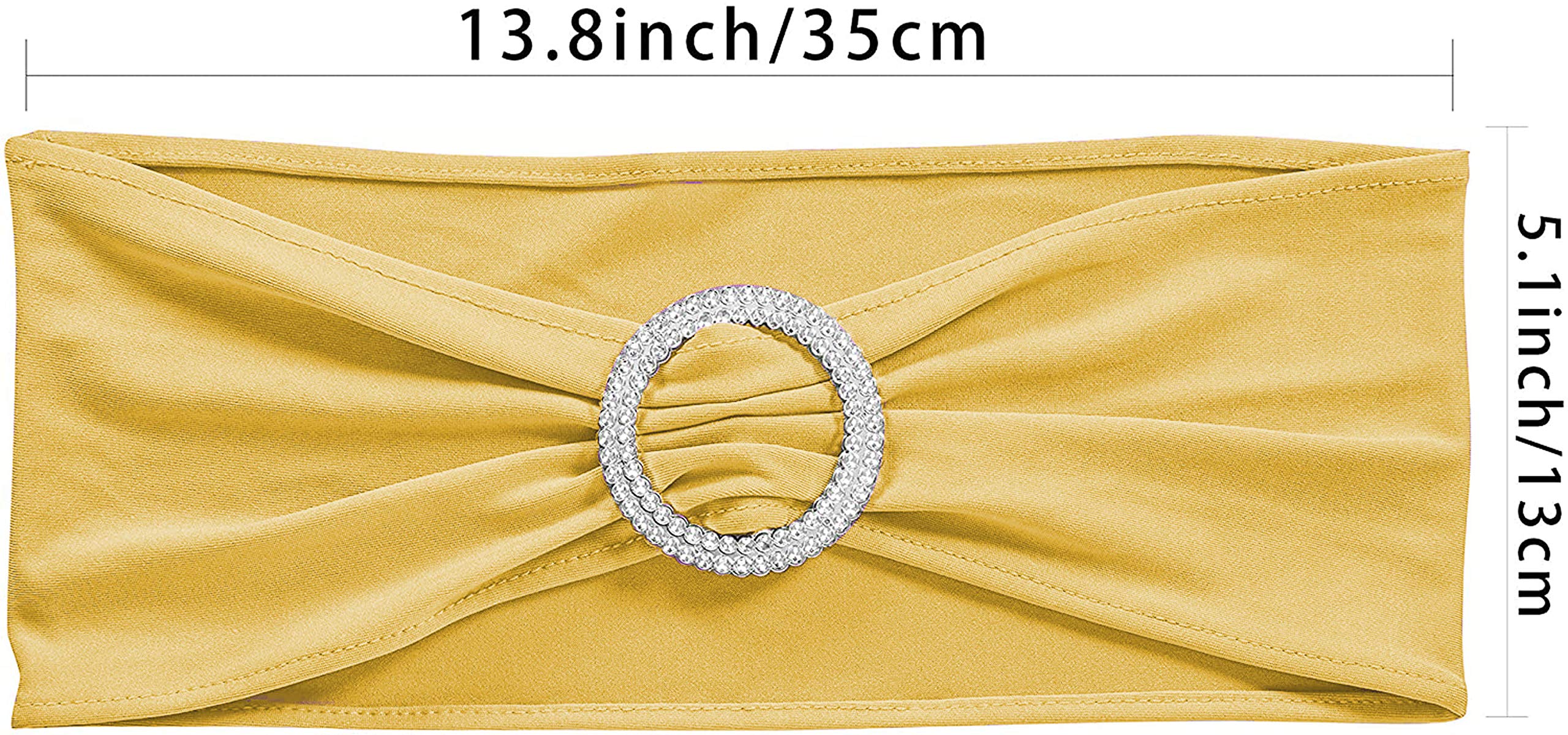 Obstal 50 Pcs Spandex Stretch Chair Sashes Bows For Wedding Reception- Universal Elastic Chair Cover Bands With Buckle Slider For Banquet, Party, Hotel Event Decorations Gold Sashes