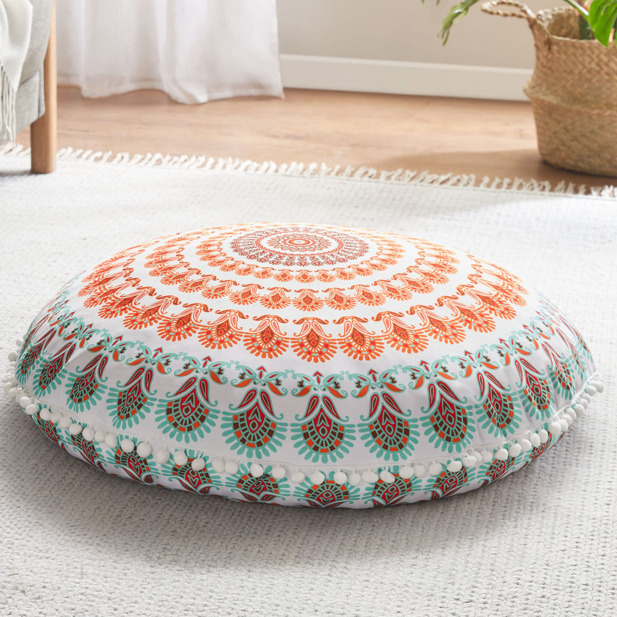 Codi Meditation Floor Pillow, Round Large Pillows Seating For Adults, Bohemian Mandala Circle Cushion For Outdoor Fireplace Yoga