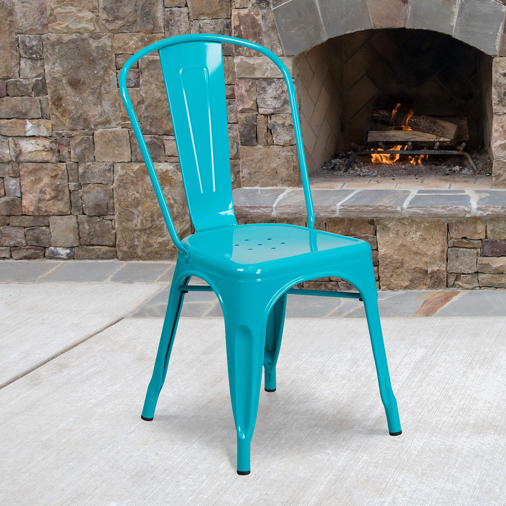 Flash Furniture Commercial Grade Crystal Teal-Blue Metal Indoor-Outdoor Stackable Chair