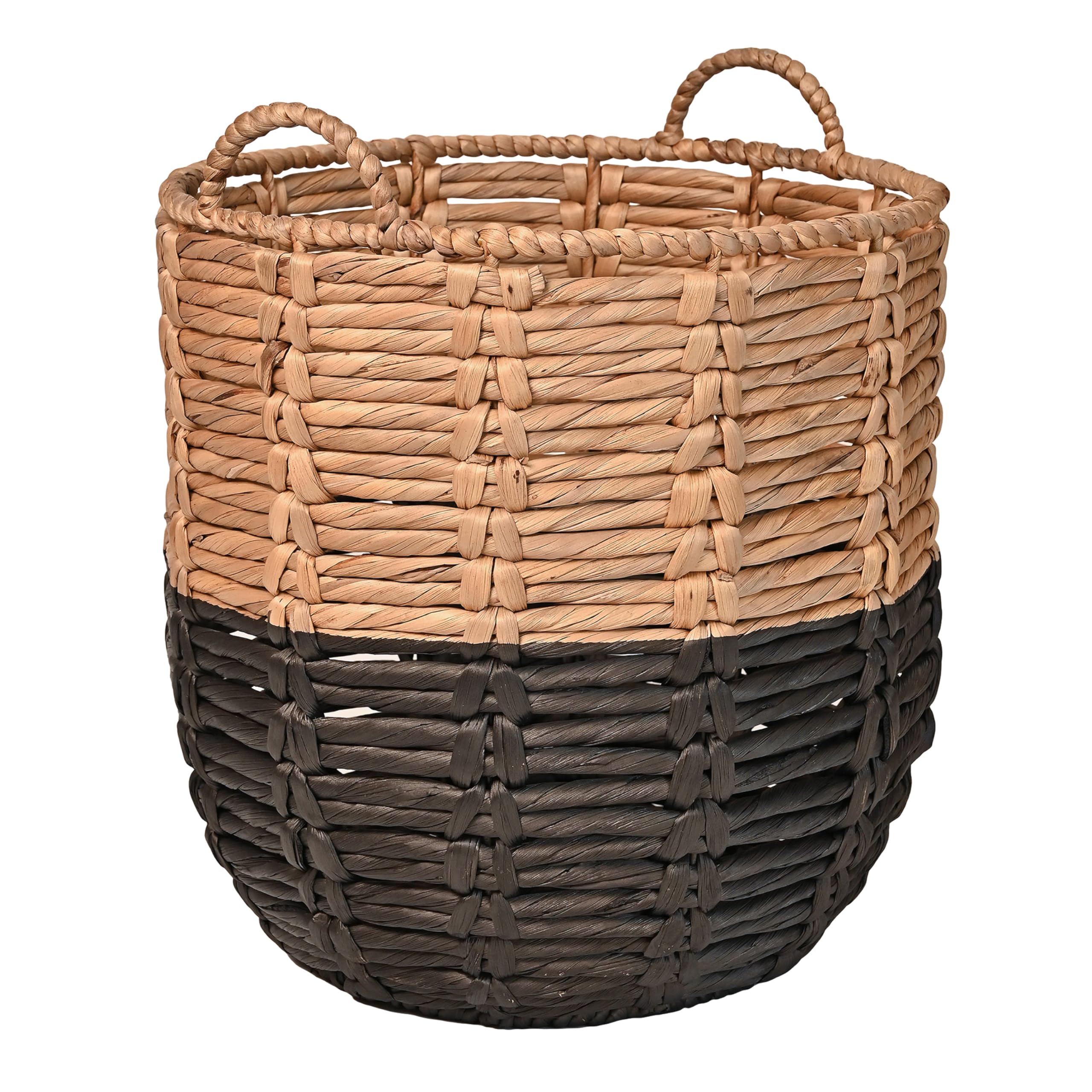 happimess BSK1003D Laurel 19.49 Bohemian Handwoven Abaca Hamper Basket with Handles, Seagrass Container for Decoration in Bedroo