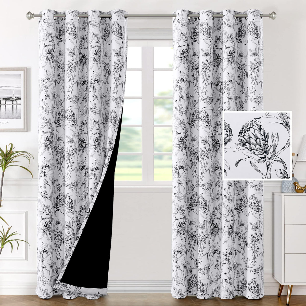 H.Versailtex 100% Blackout Curtains For Bedroom Paisley Floral Printed Curtains 84 Inches Long Grommet Curtains & Drapes Thermal