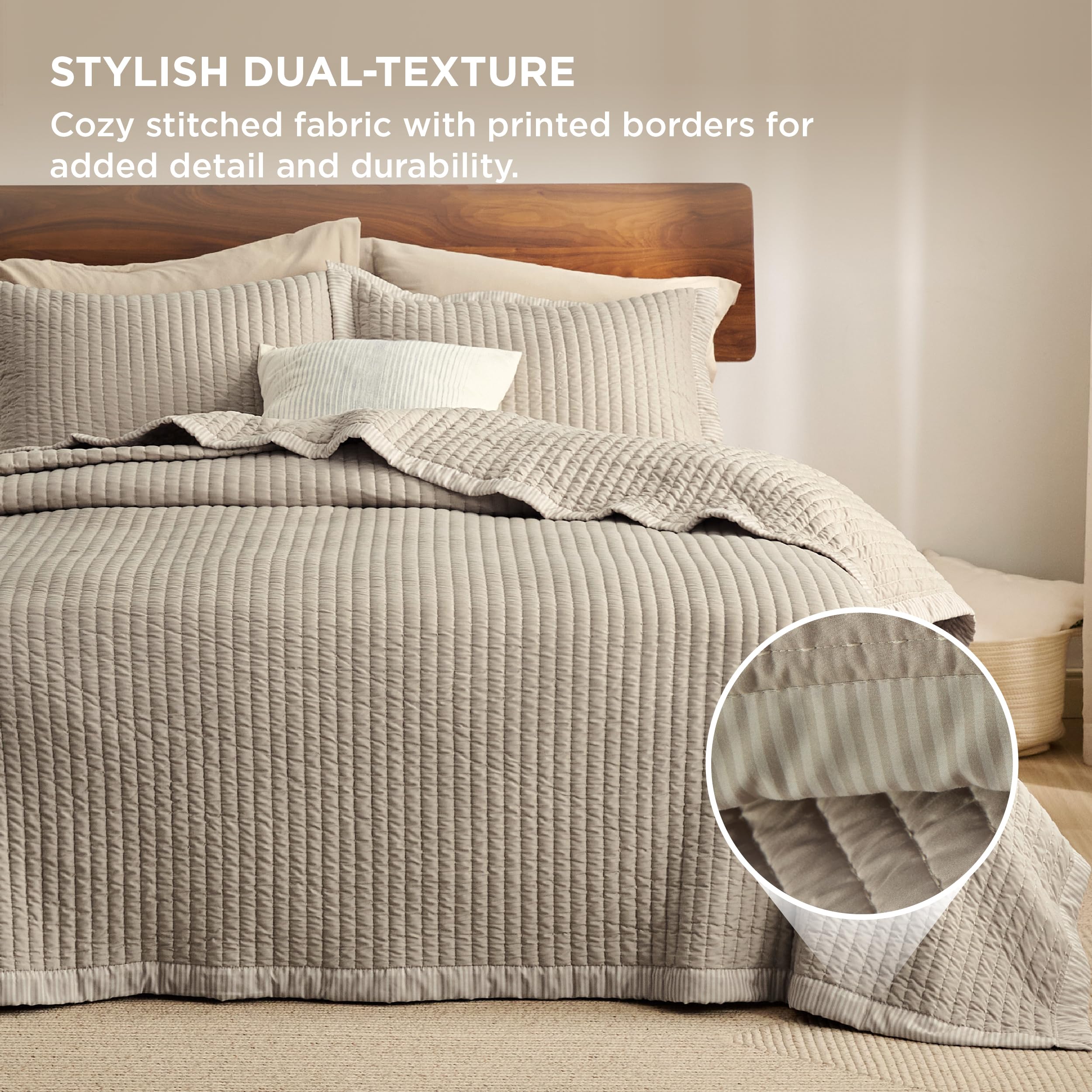 Bedsure Taupe Quilts Twin Size - Twin Quilt Bedding Set Bedspread Coverlet, Lightweight Corduroy Pattern Bedspread, 2-Piece Set With 68'X86' Coverlet & 1 Pillow Sham, All-Season Soft Microfiber